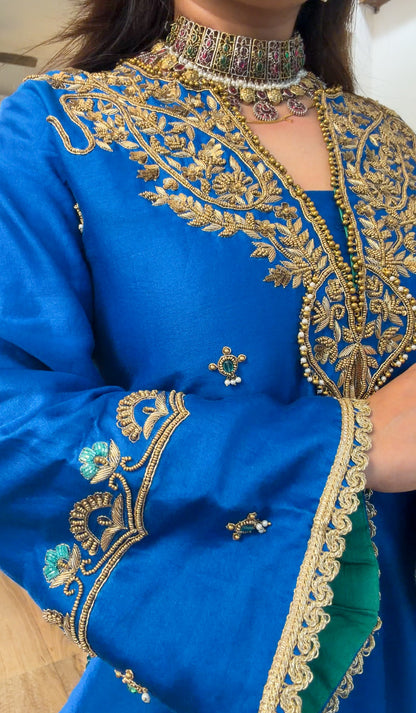 Blue emerald silk set