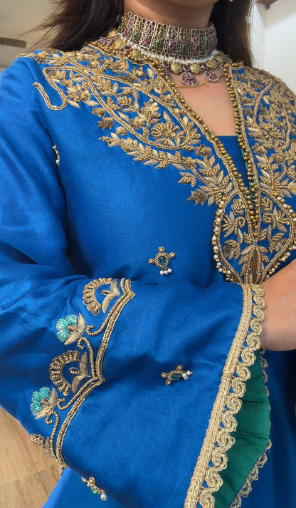 Blue emerald silk set