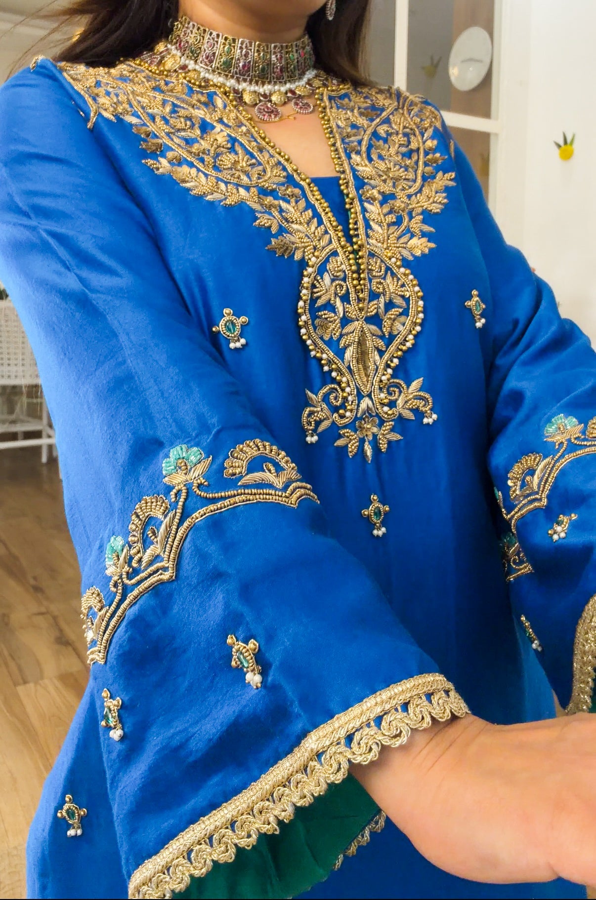 Blue emerald silk set