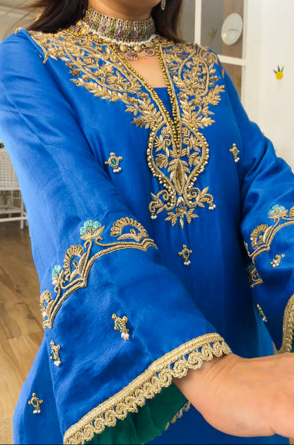 Blue emerald silk set
