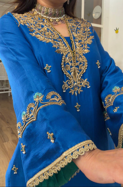 Blue emerald silk set