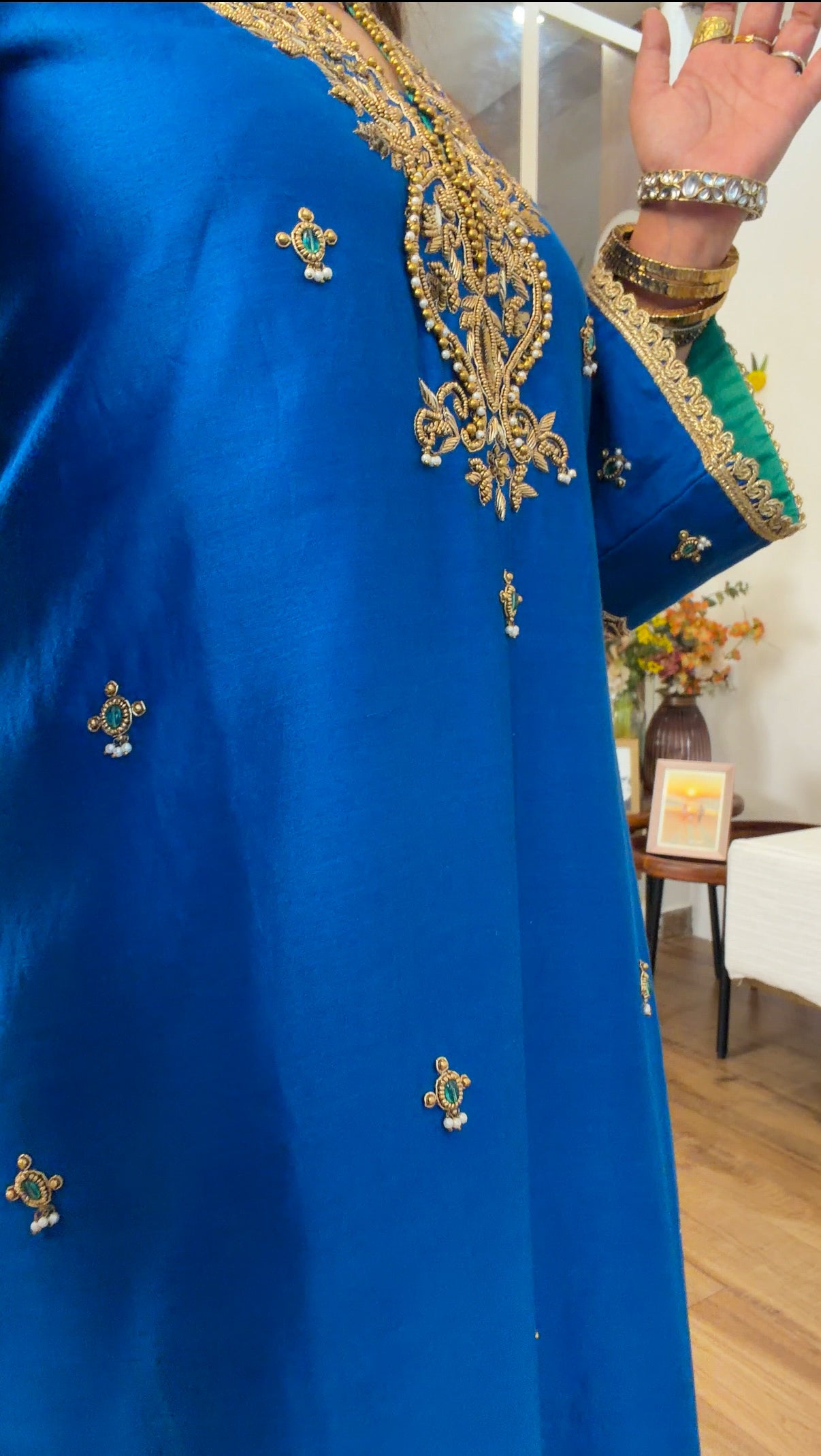Blue emerald silk set