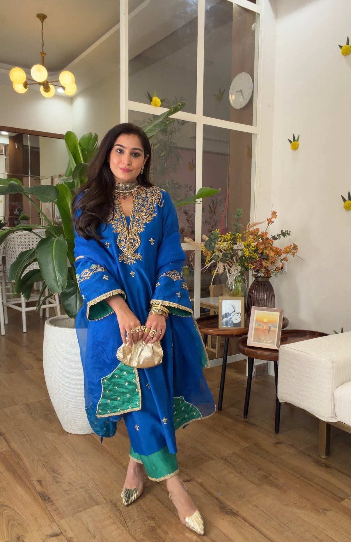 Blue emerald silk set