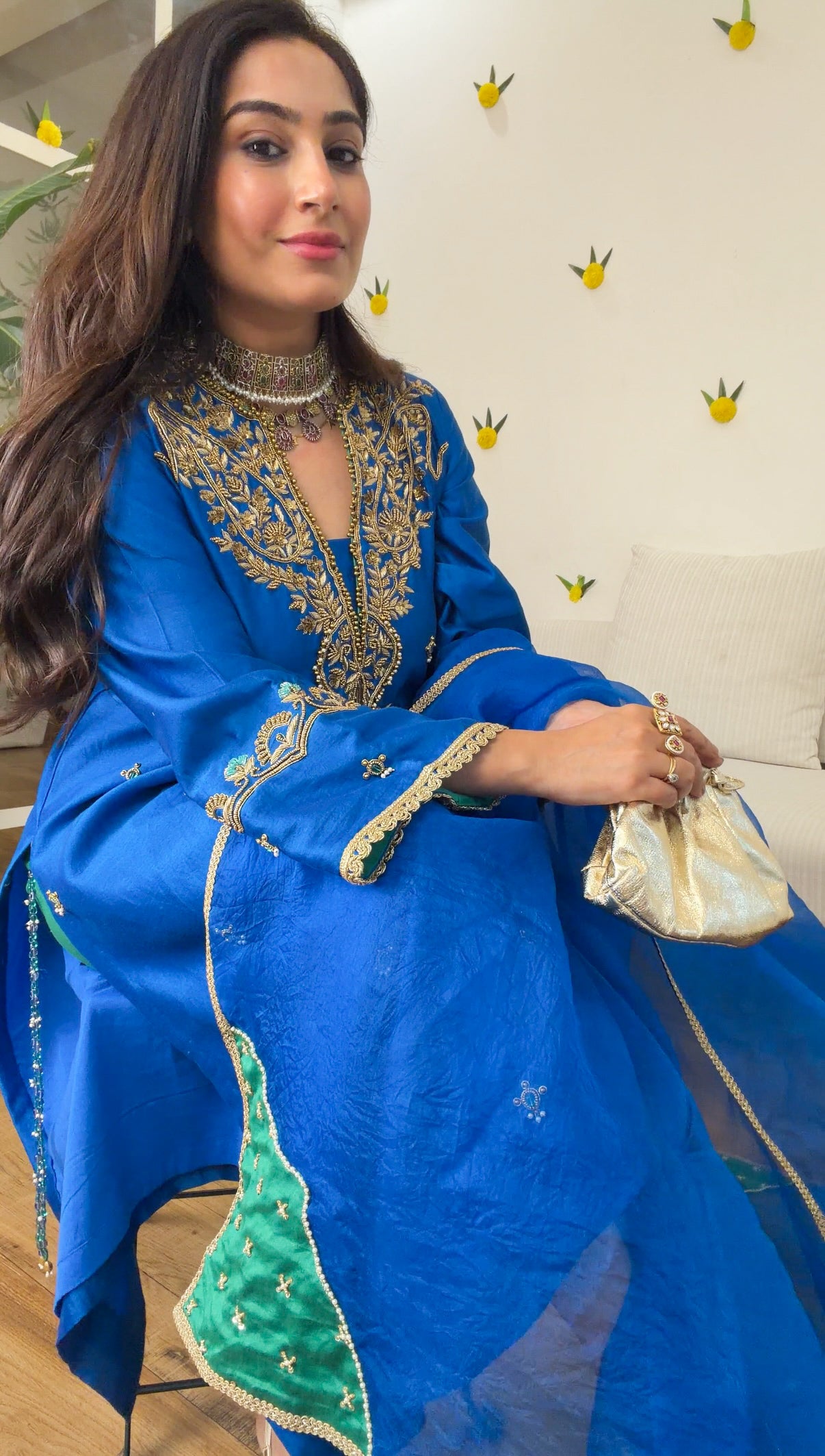 Blue emerald silk set