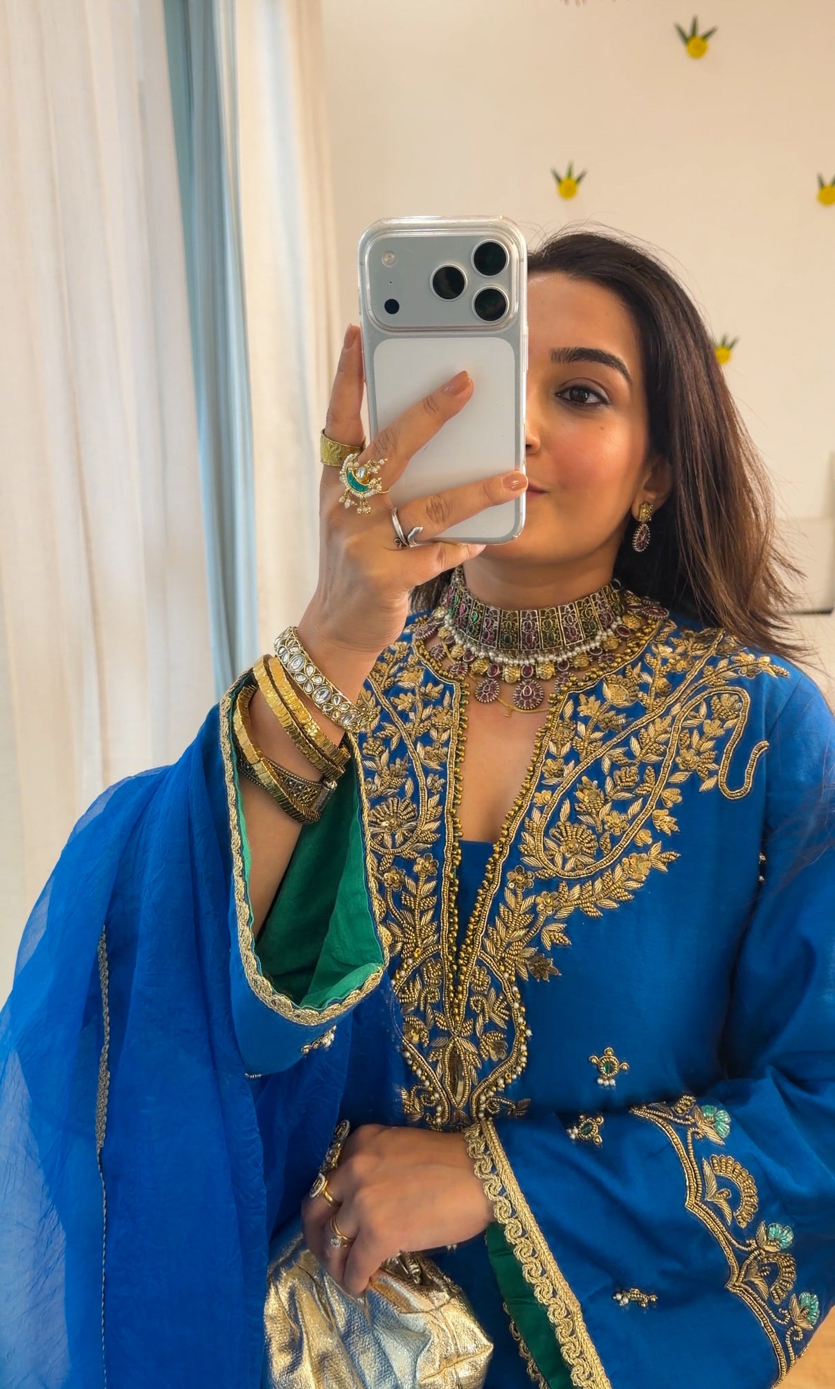 Blue emerald silk set