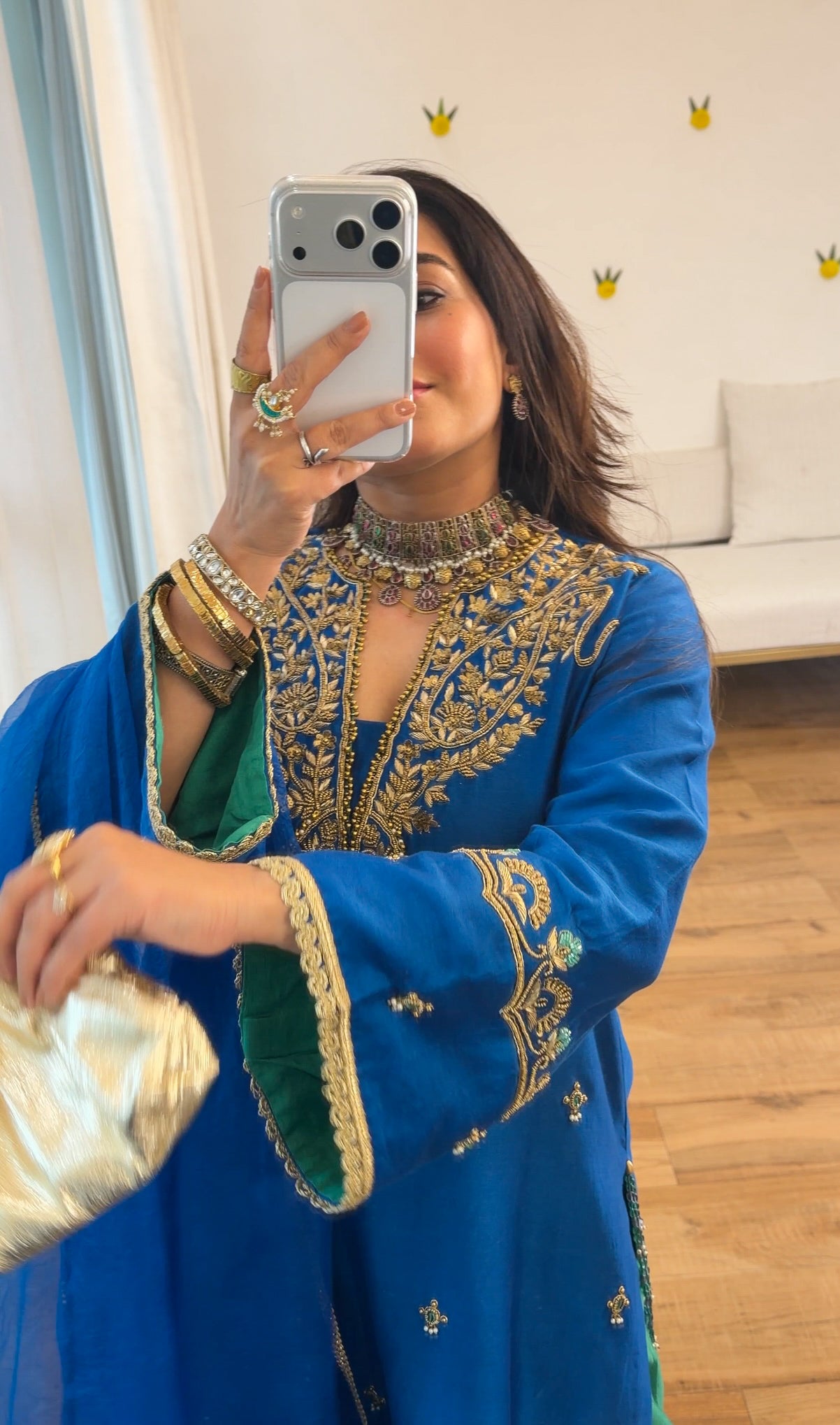Blue emerald silk set