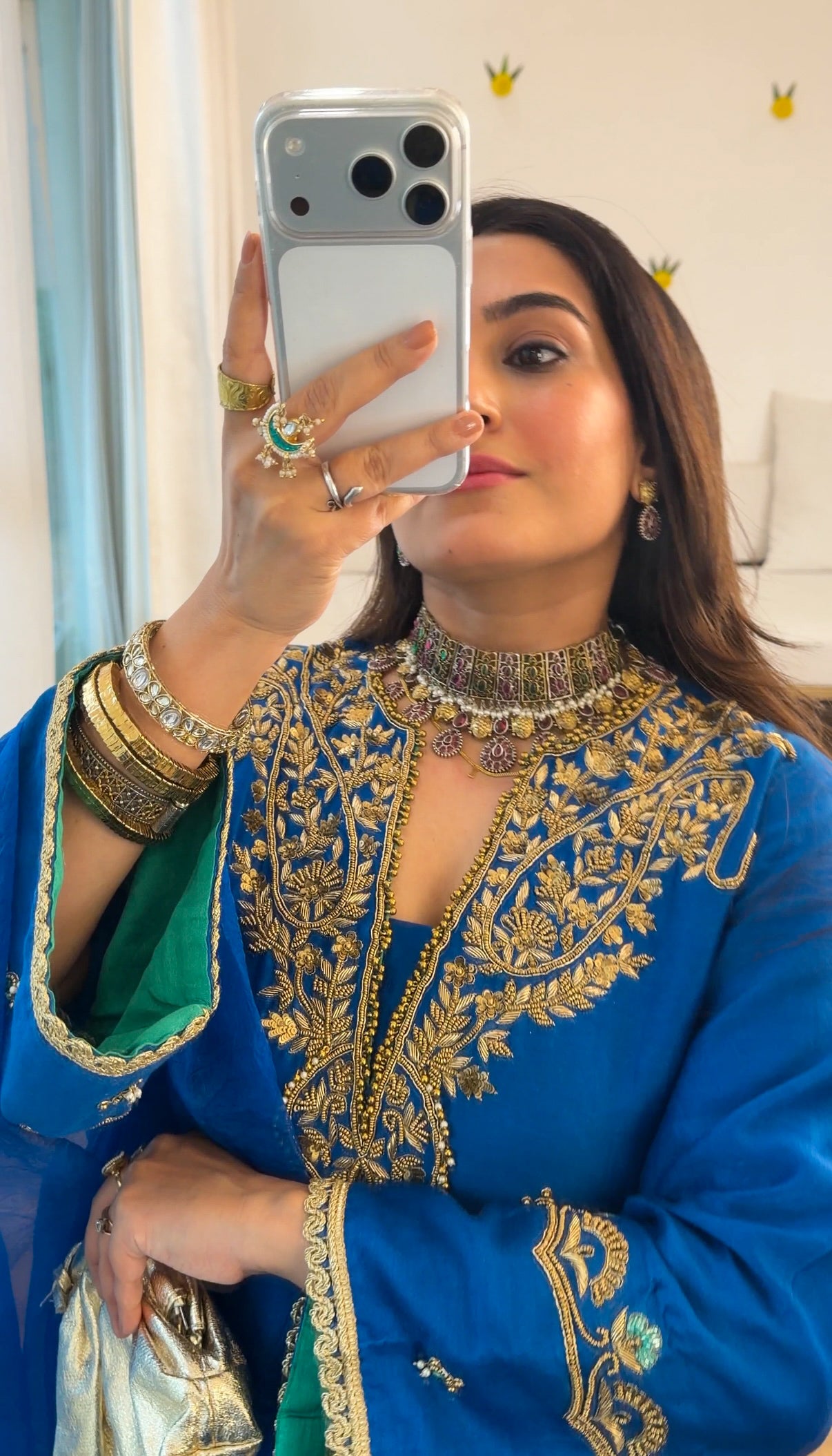 Blue emerald silk set