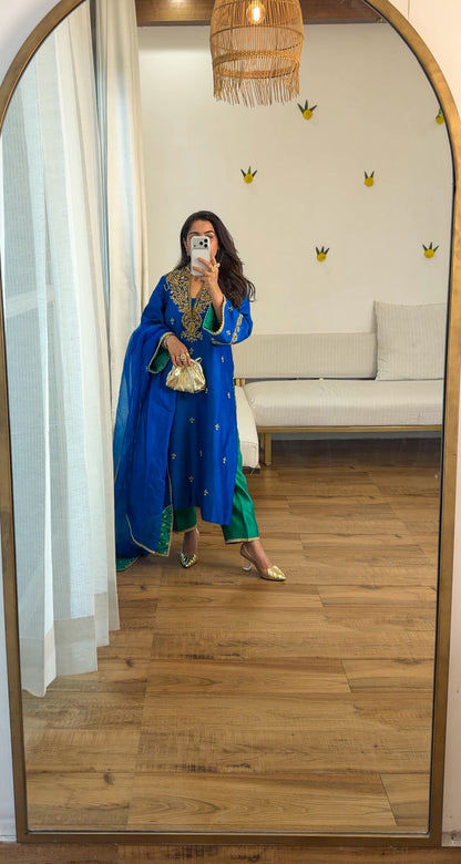 Blue emerald silk set
