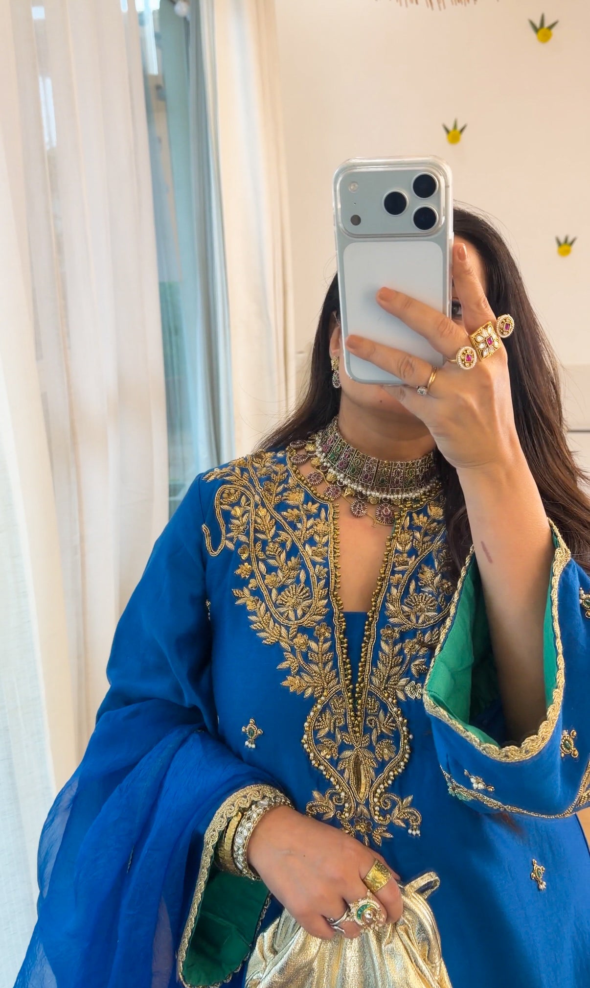 Blue emerald silk set