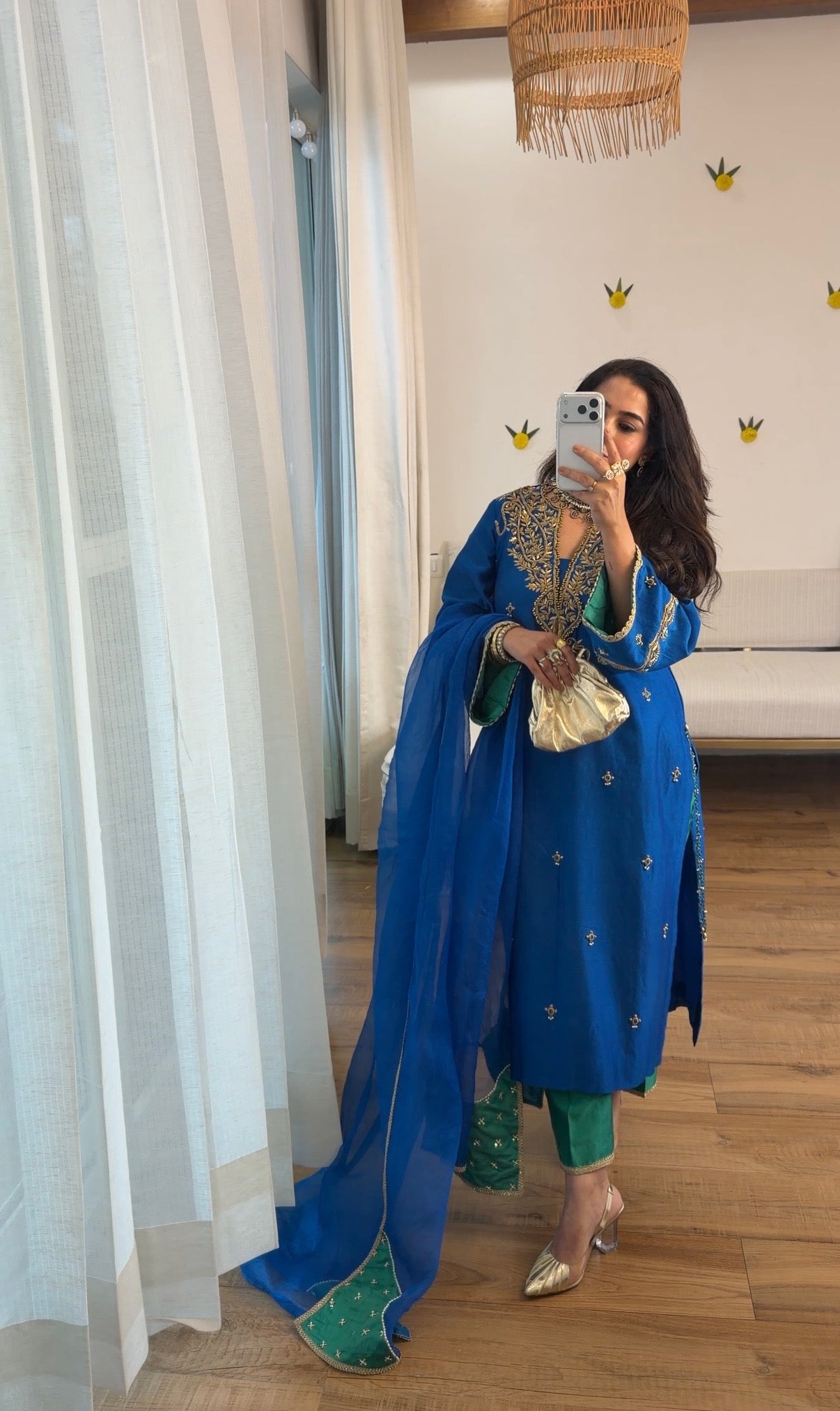 Blue emerald silk set