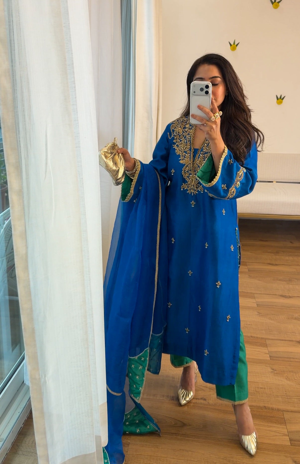 Blue emerald silk set