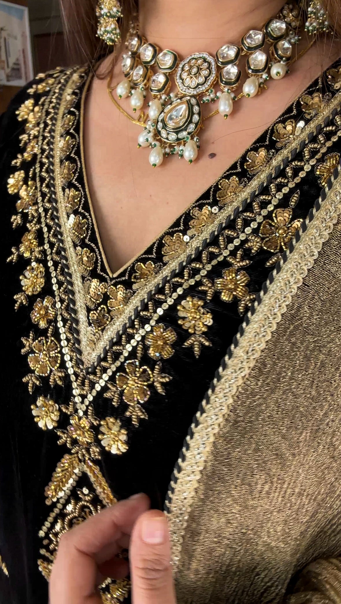 Embroidered Black Velvet Kurta Set