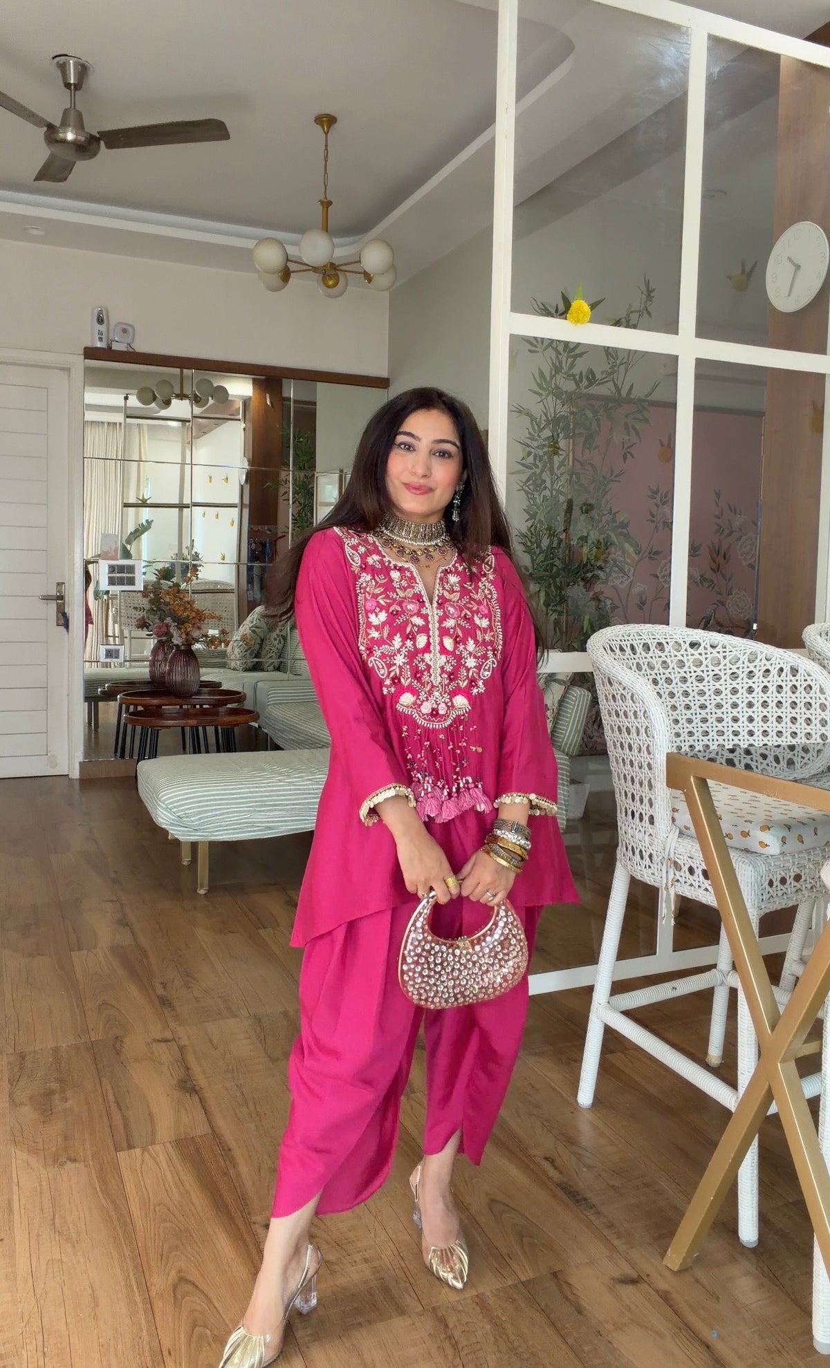 Fuchsia Hand-Embroidered Kurta dhoti Set