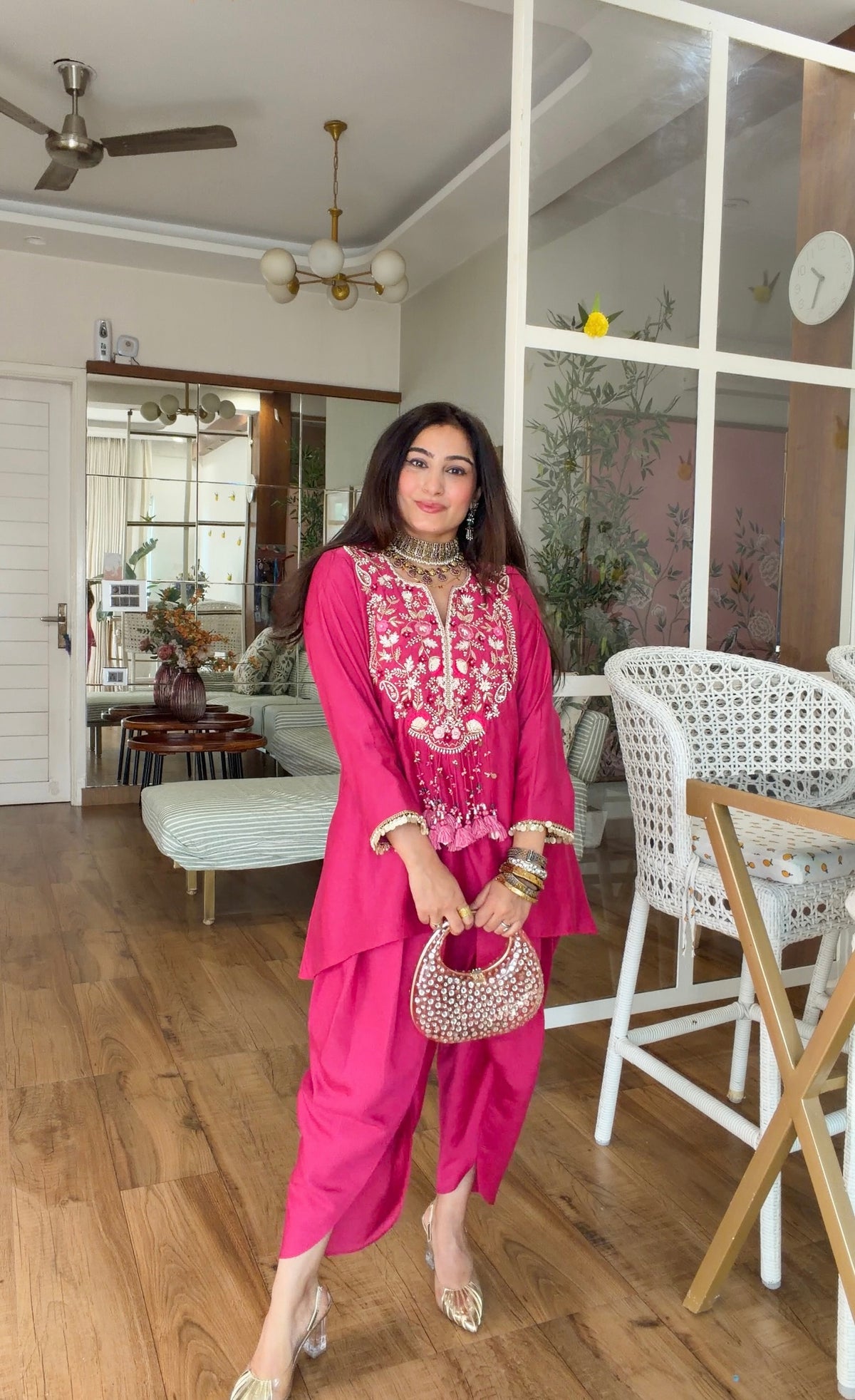 Fuchsia Hand-Embroidered Kurta dhoti Set