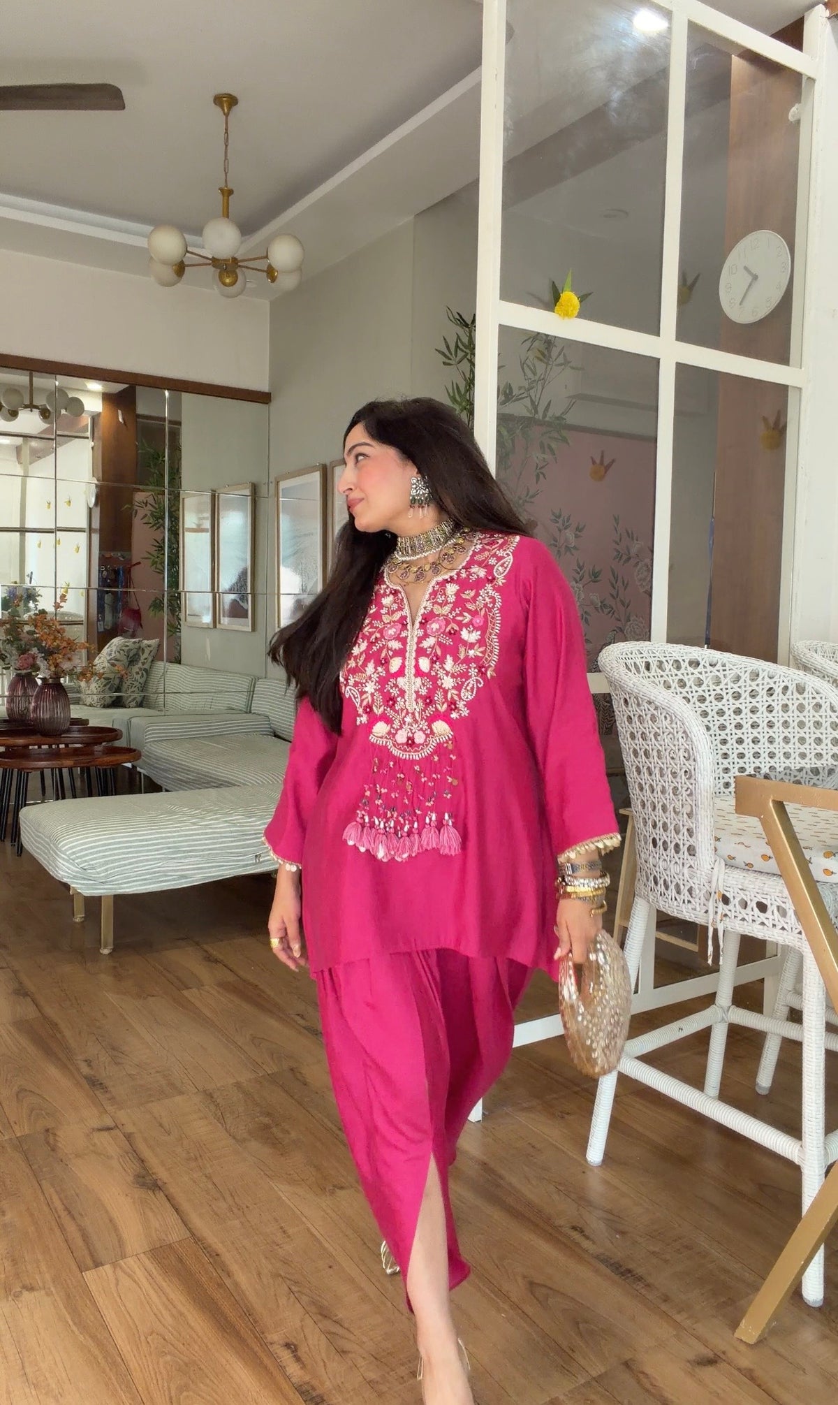 Fuchsia Hand-Embroidered Kurta dhoti Set