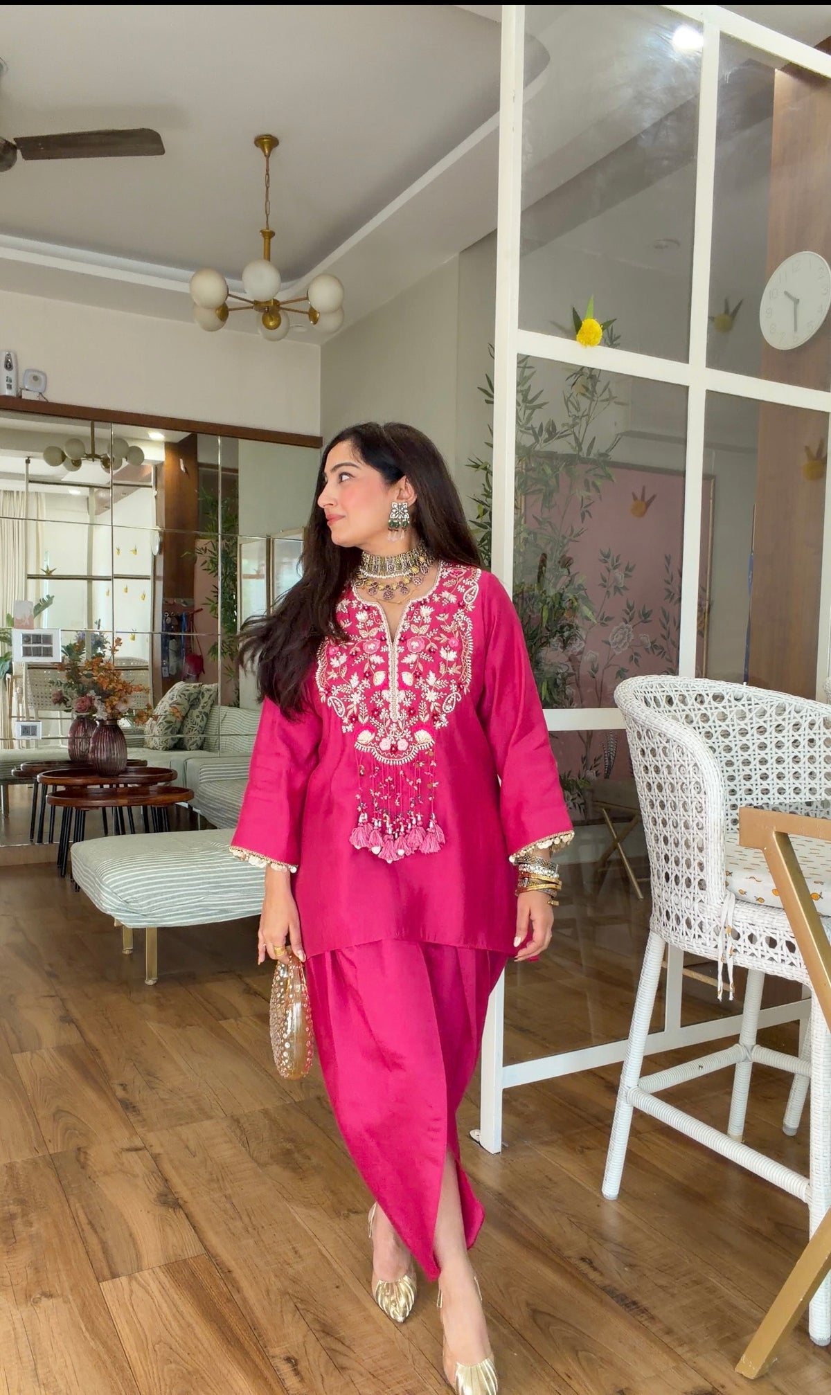 Fuchsia Hand-Embroidered Kurta dhoti Set