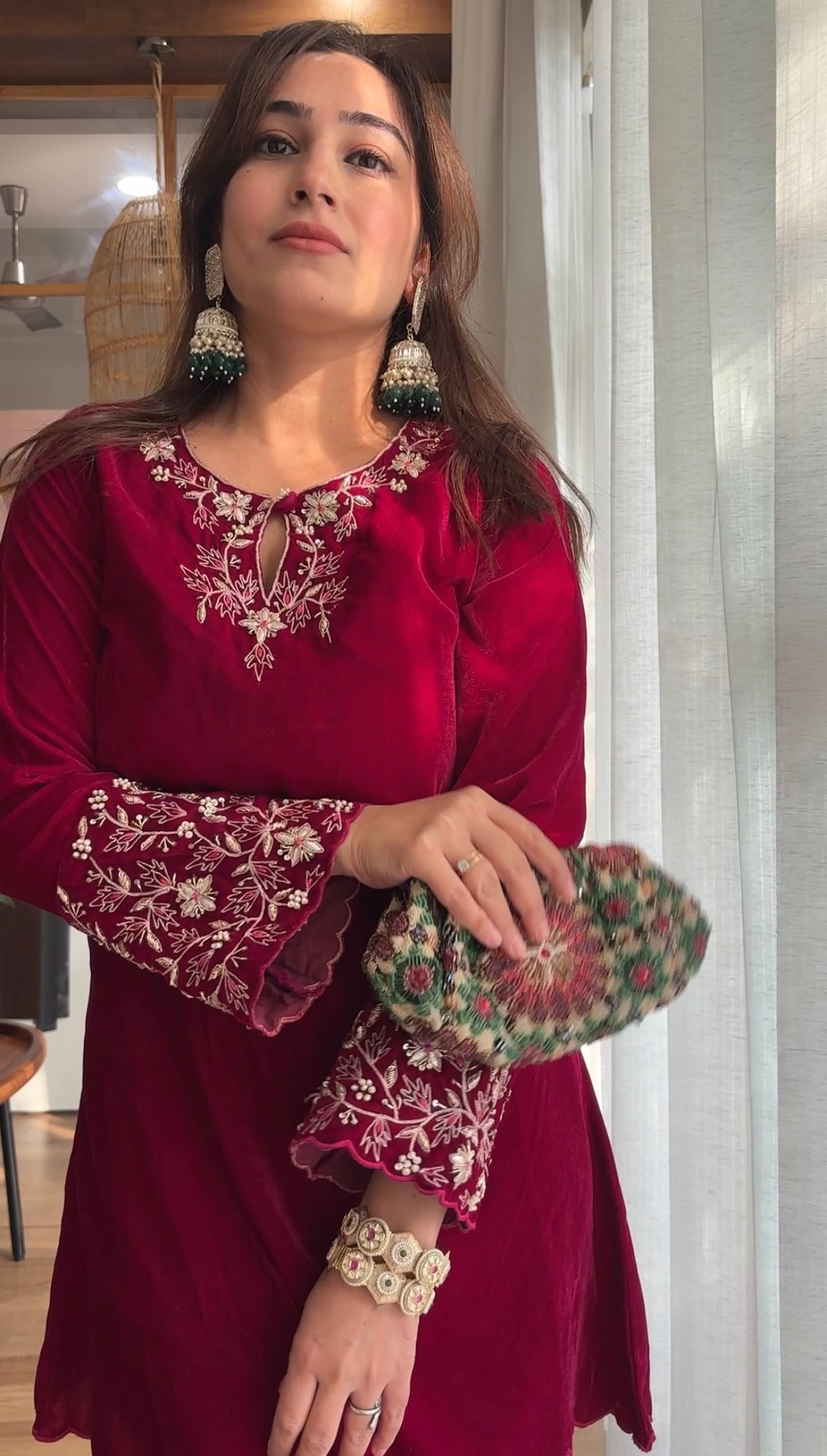 Velvet Hand Embroidery Co-ord Set