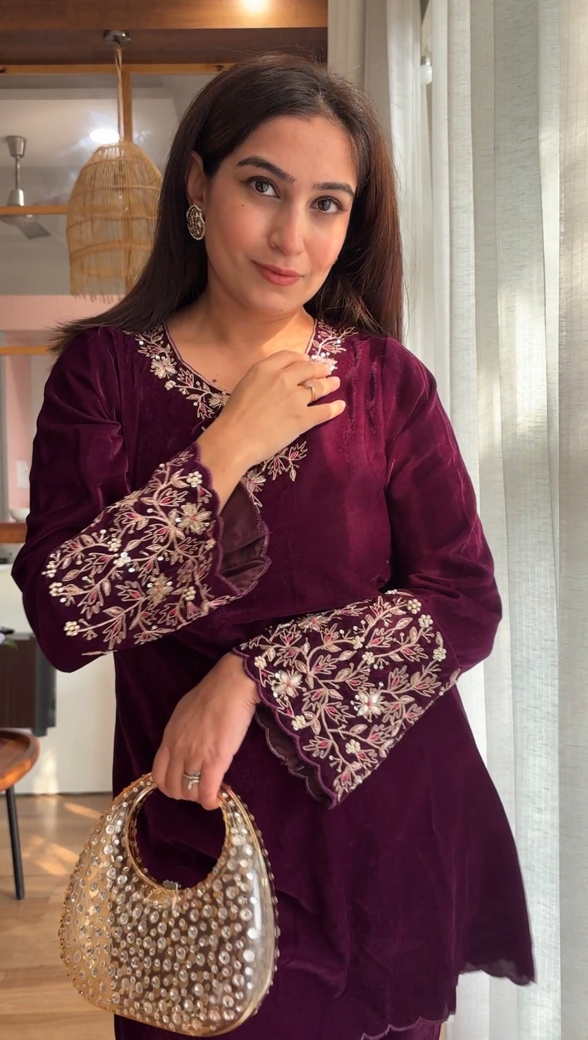 Velvet Hand Embroidery Co-ord Set