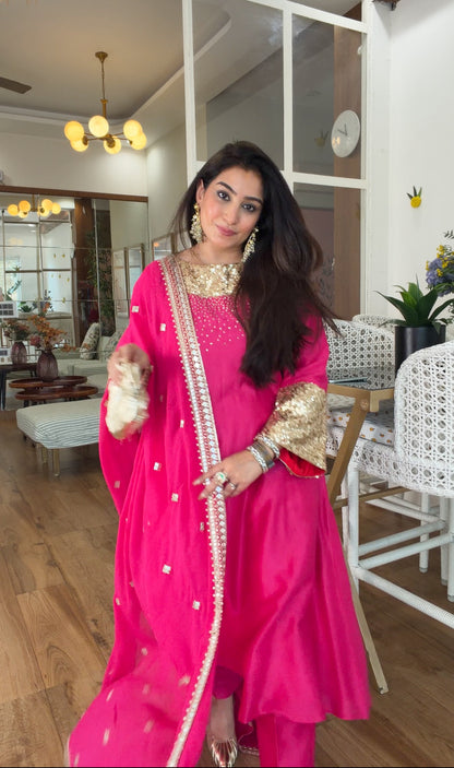Fuchsia Sequin Kurta Set