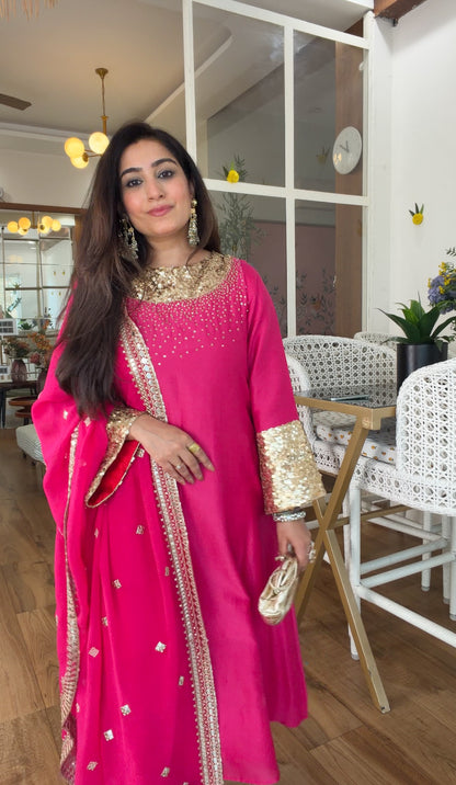 Fuchsia Sequin Kurta Set