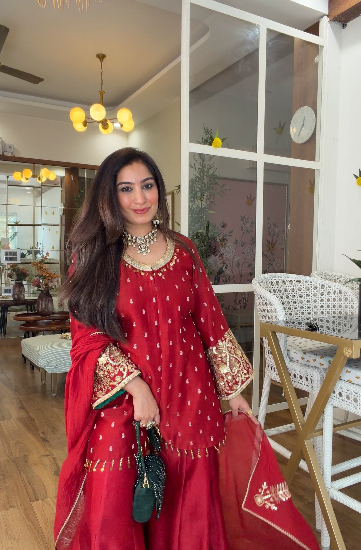 Deep Red Embroidered sharara set