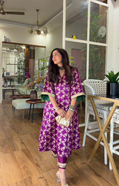 Purple Banarasi silk set