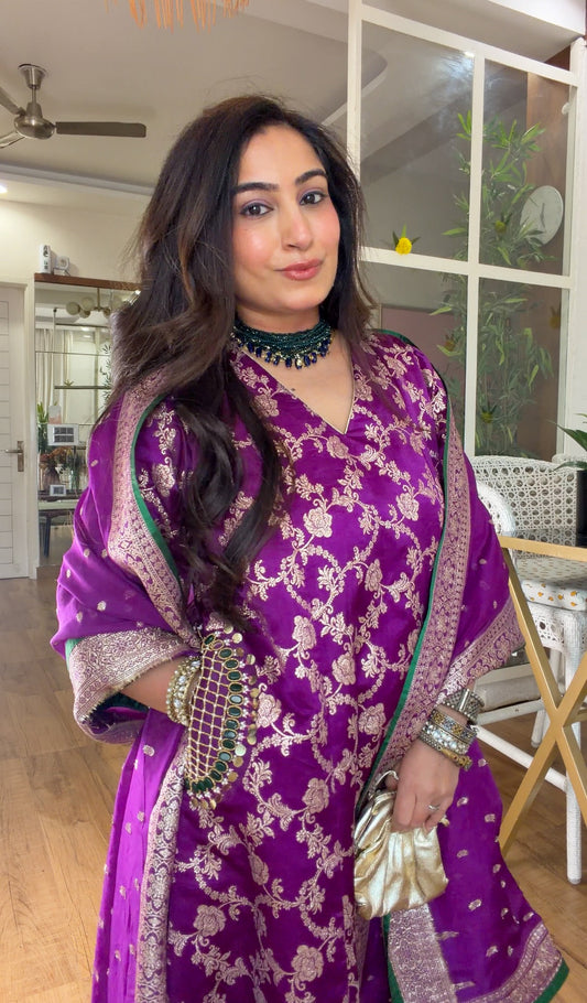 Purple Banarasi silk set