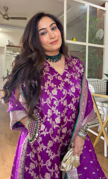 Purple Banarasi silk set