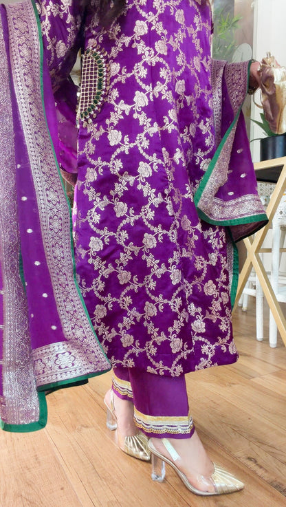 Purple Banarasi silk set