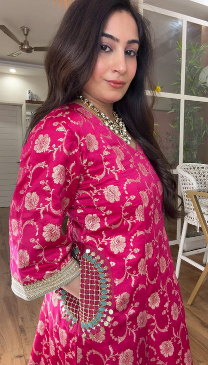Fuchsia Banarasi Floral Kurta Set