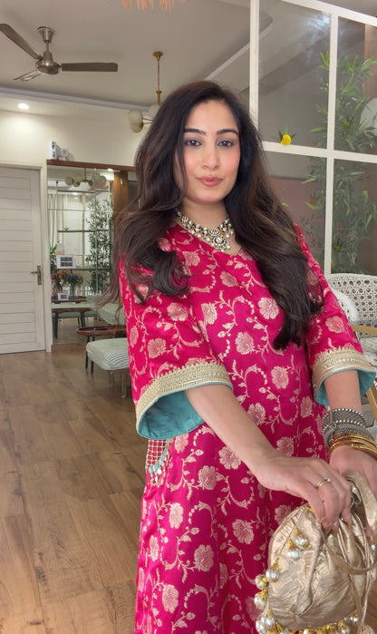 Fuchsia Banarasi Floral Kurta Set