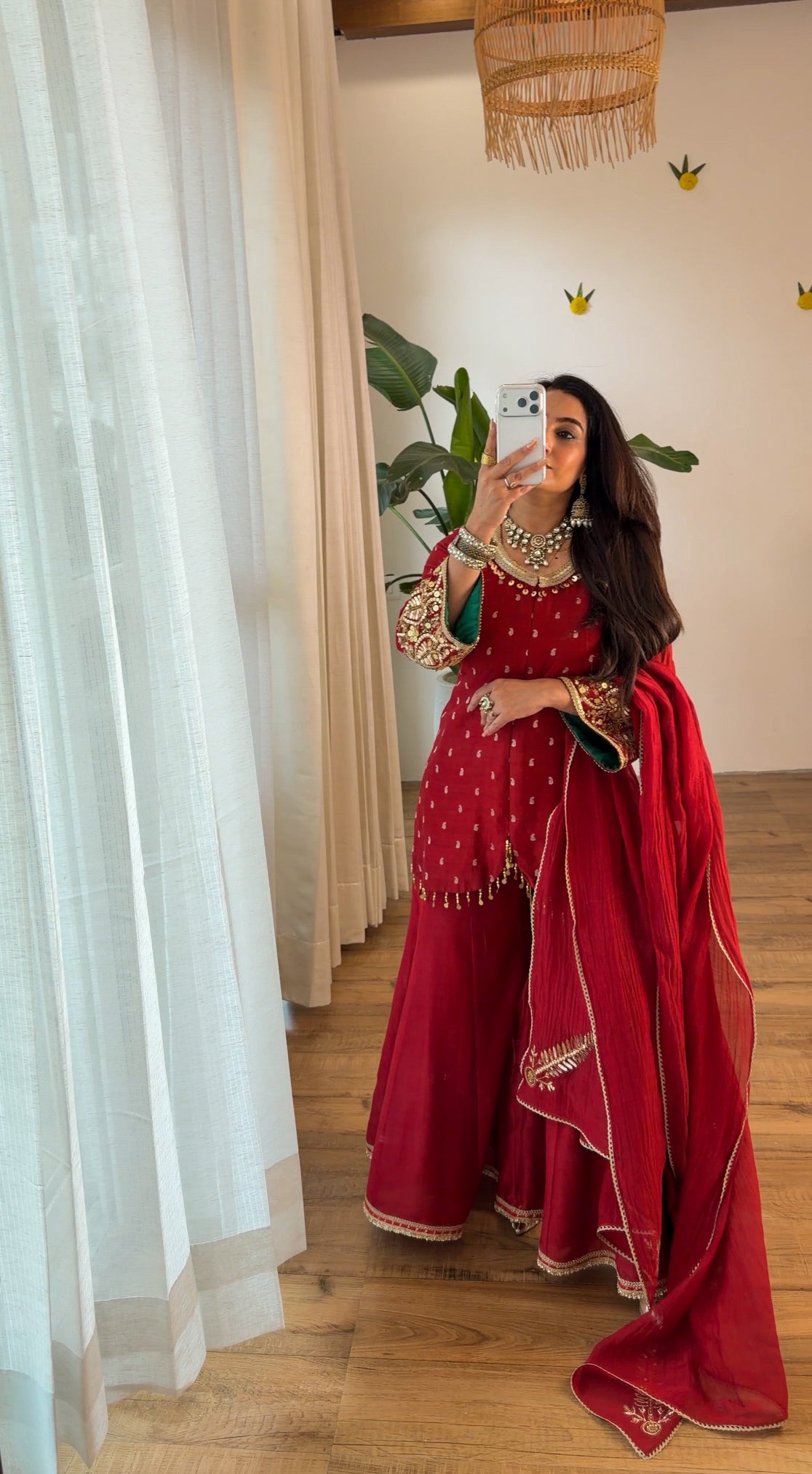 Deep Red Embroidered sharara set