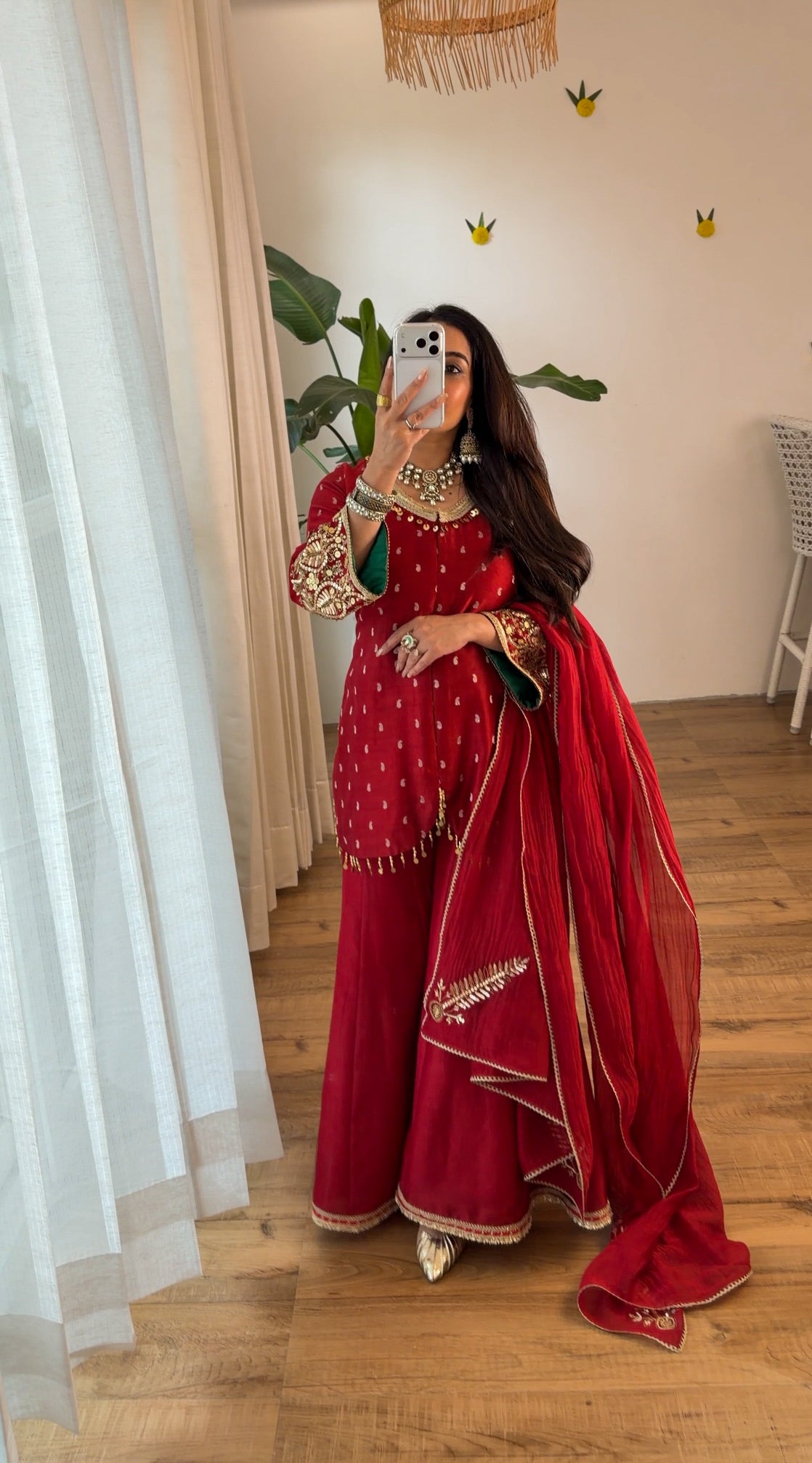 Deep Red Embroidered sharara set