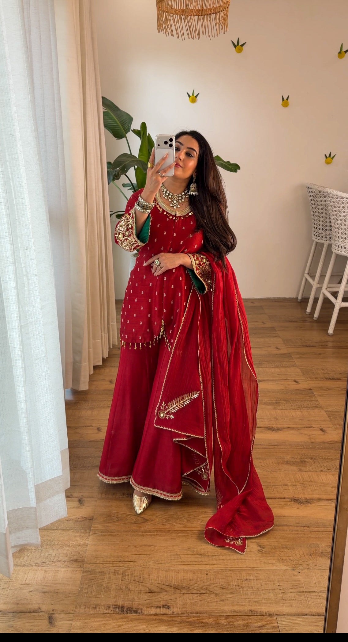 Deep Red Embroidered sharara set