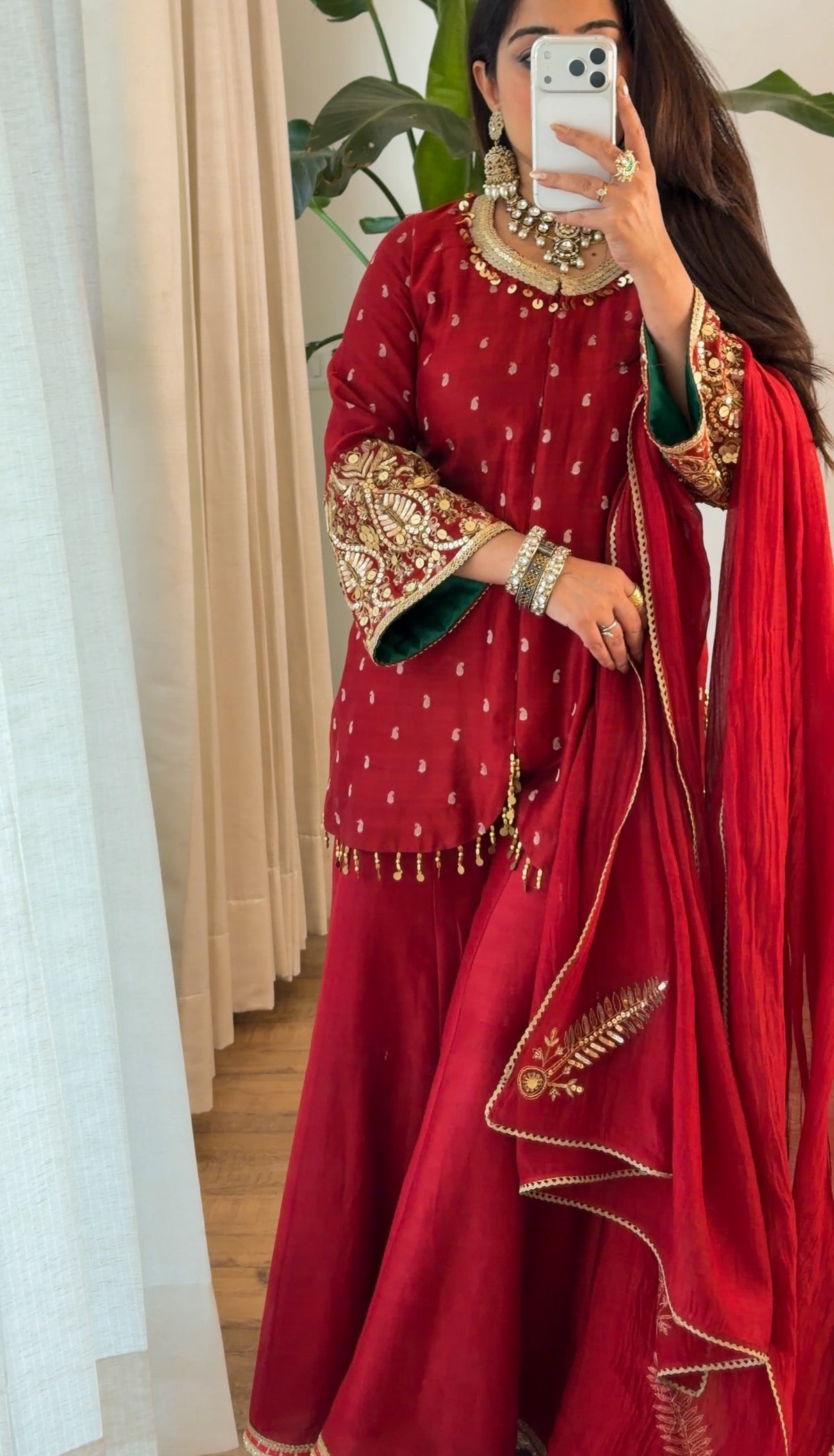 Deep Red Embroidered sharara set
