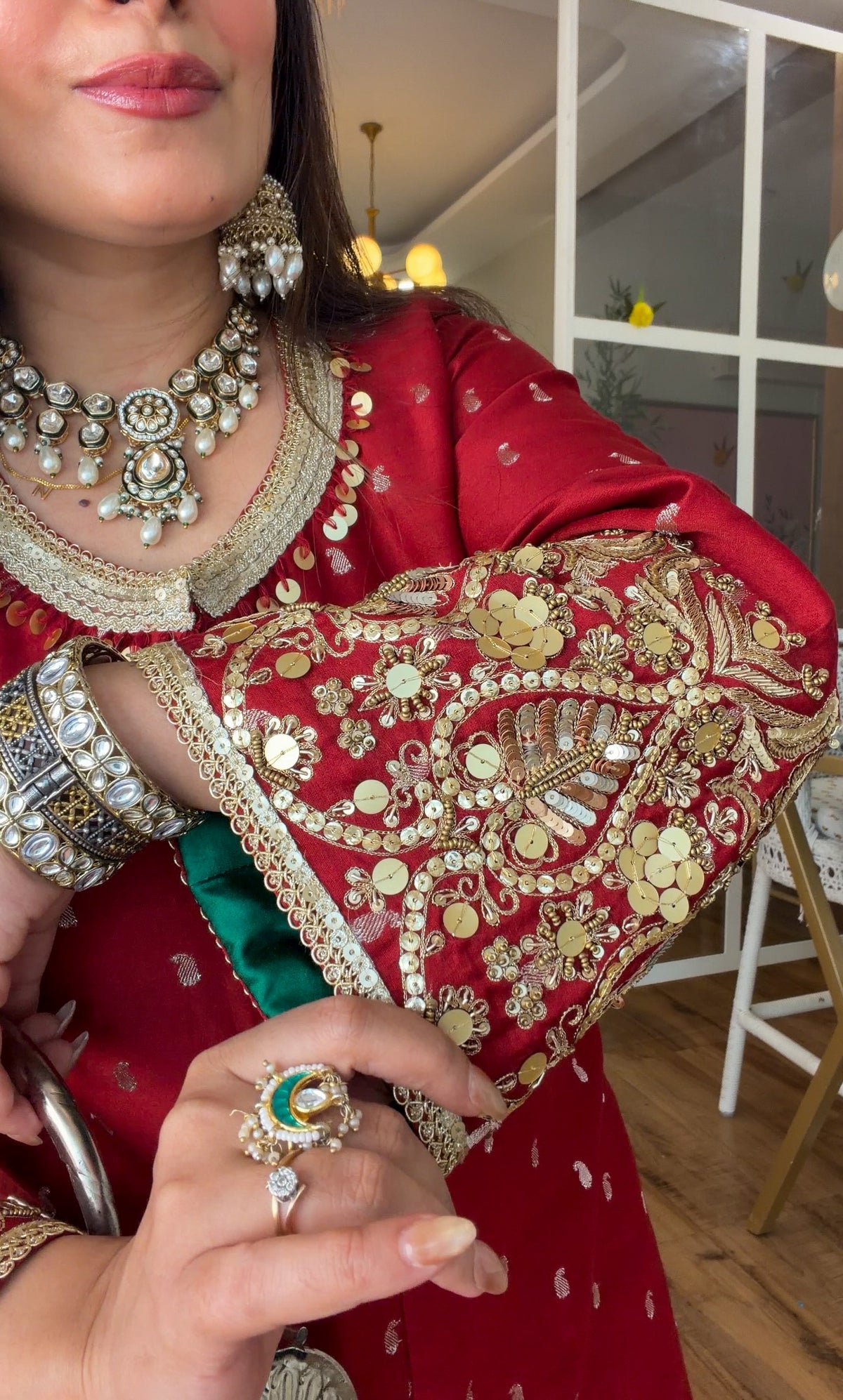 Deep Red Embroidered sharara set