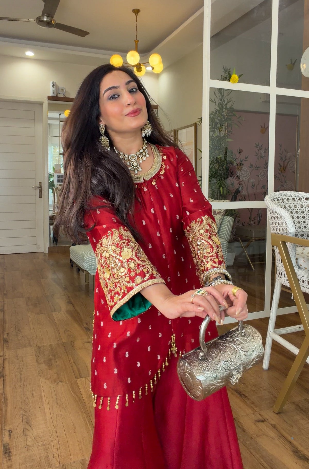 Deep Red Embroidered sharara set