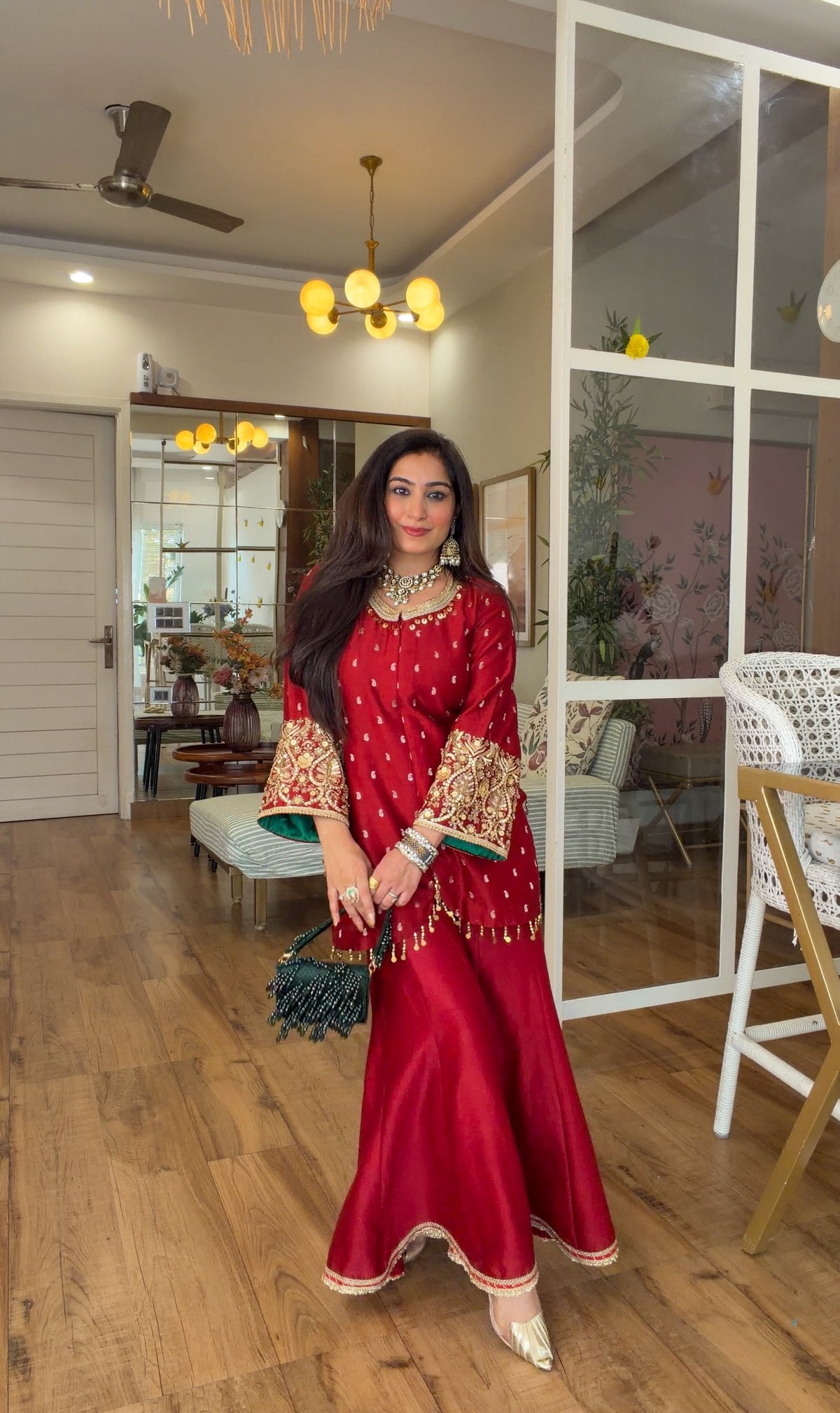 Deep Red Embroidered sharara set