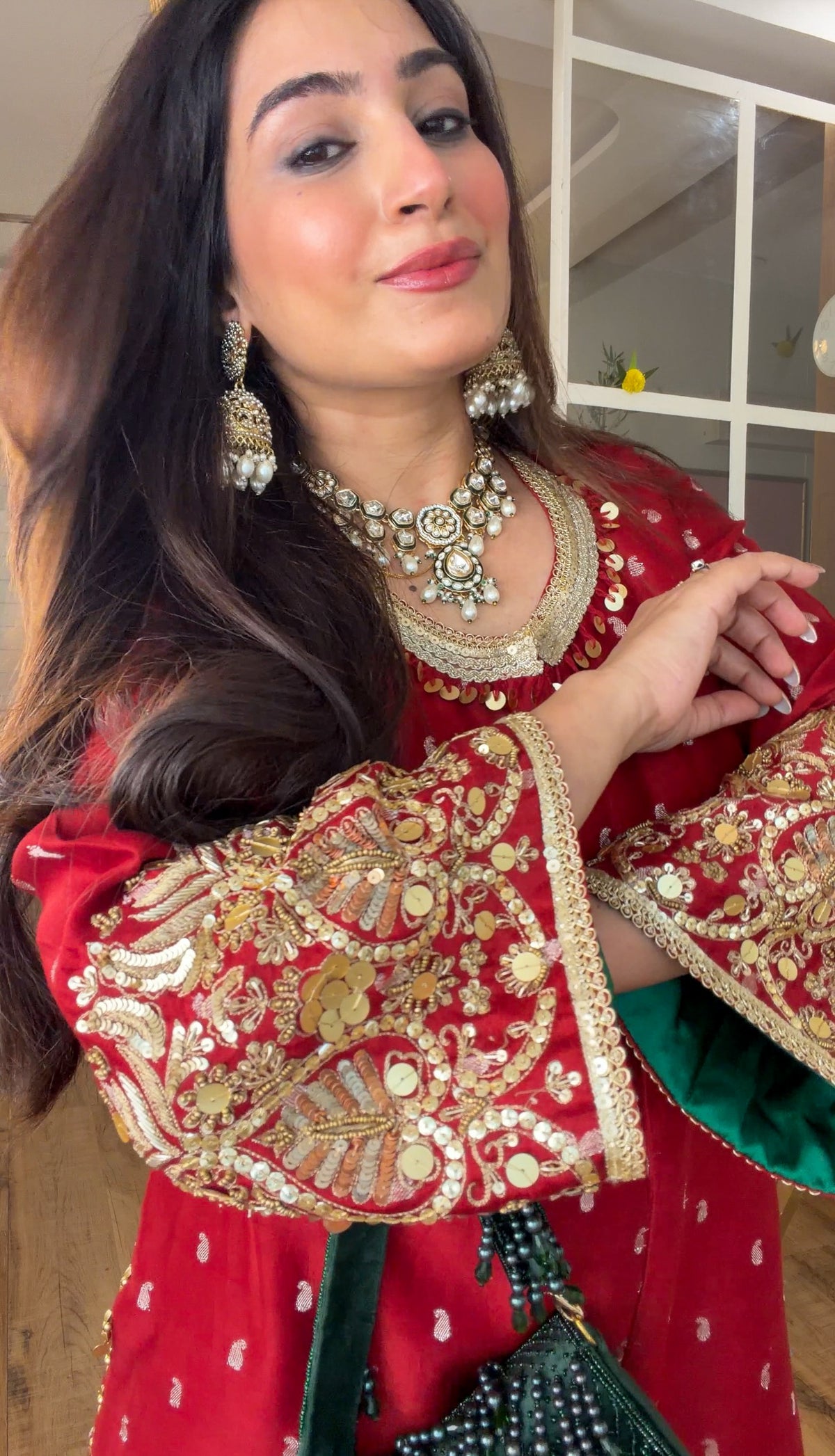 Deep Red Embroidered sharara set