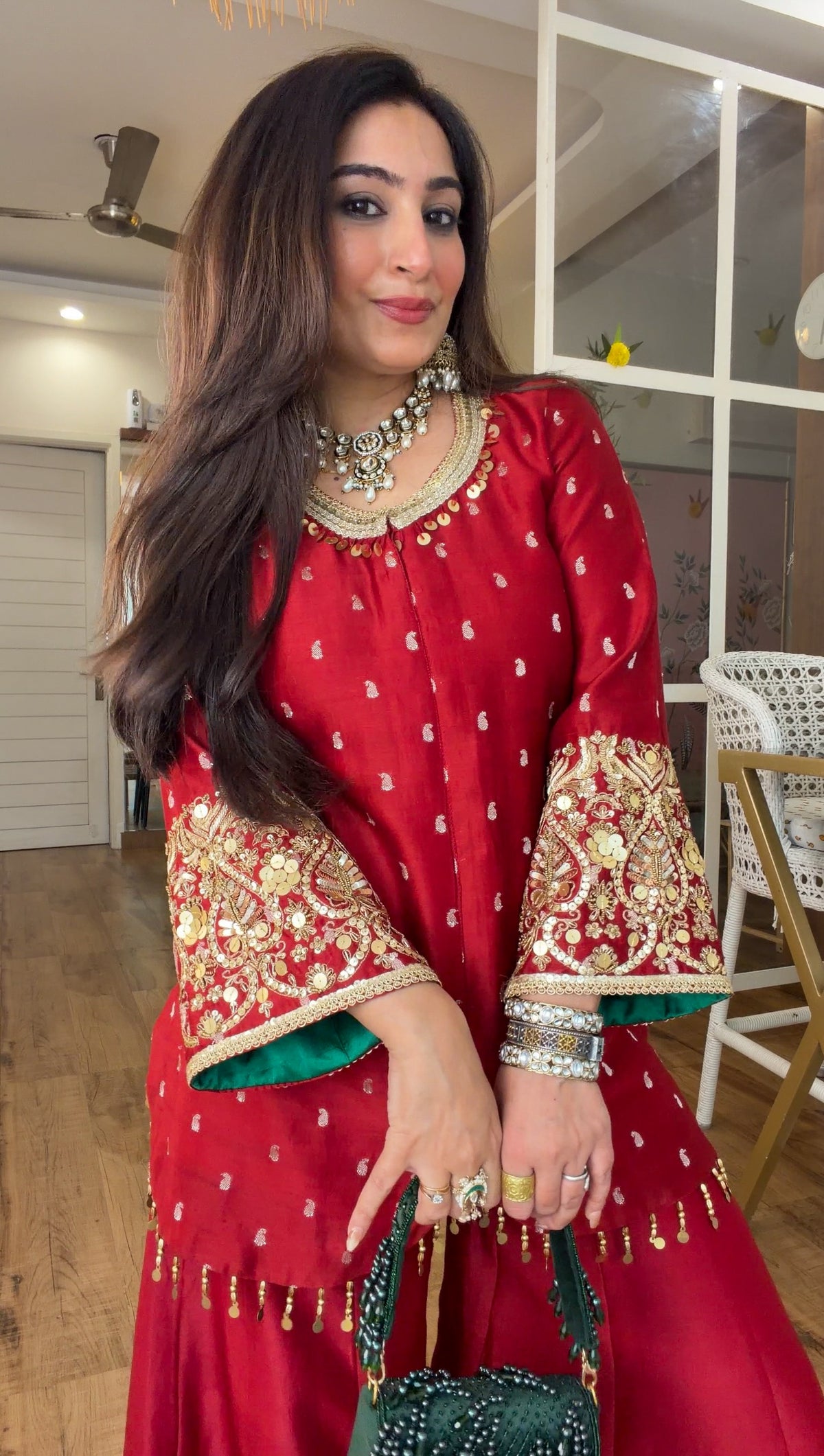 Deep Red Embroidered sharara set
