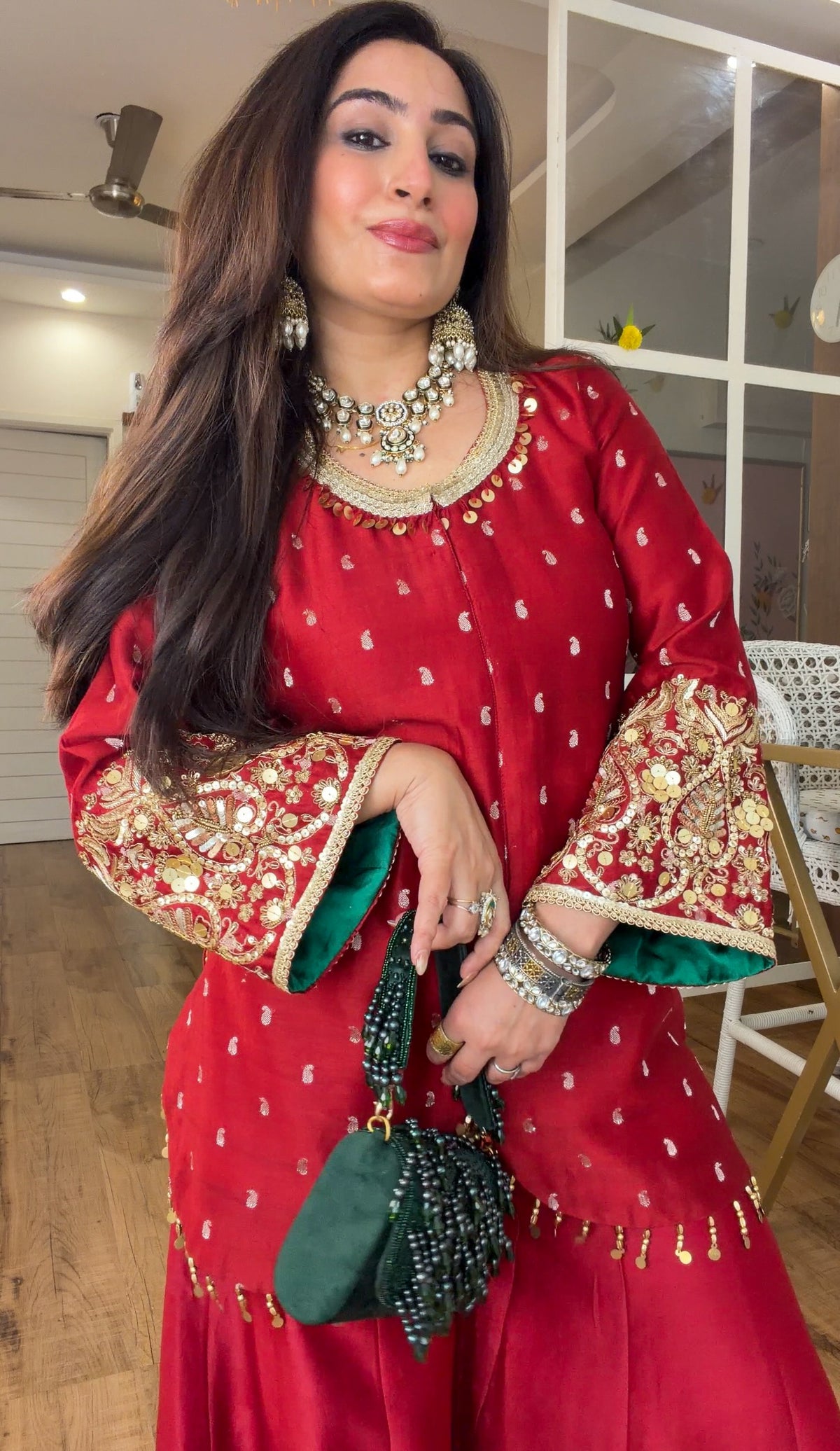 Deep Red Embroidered sharara set