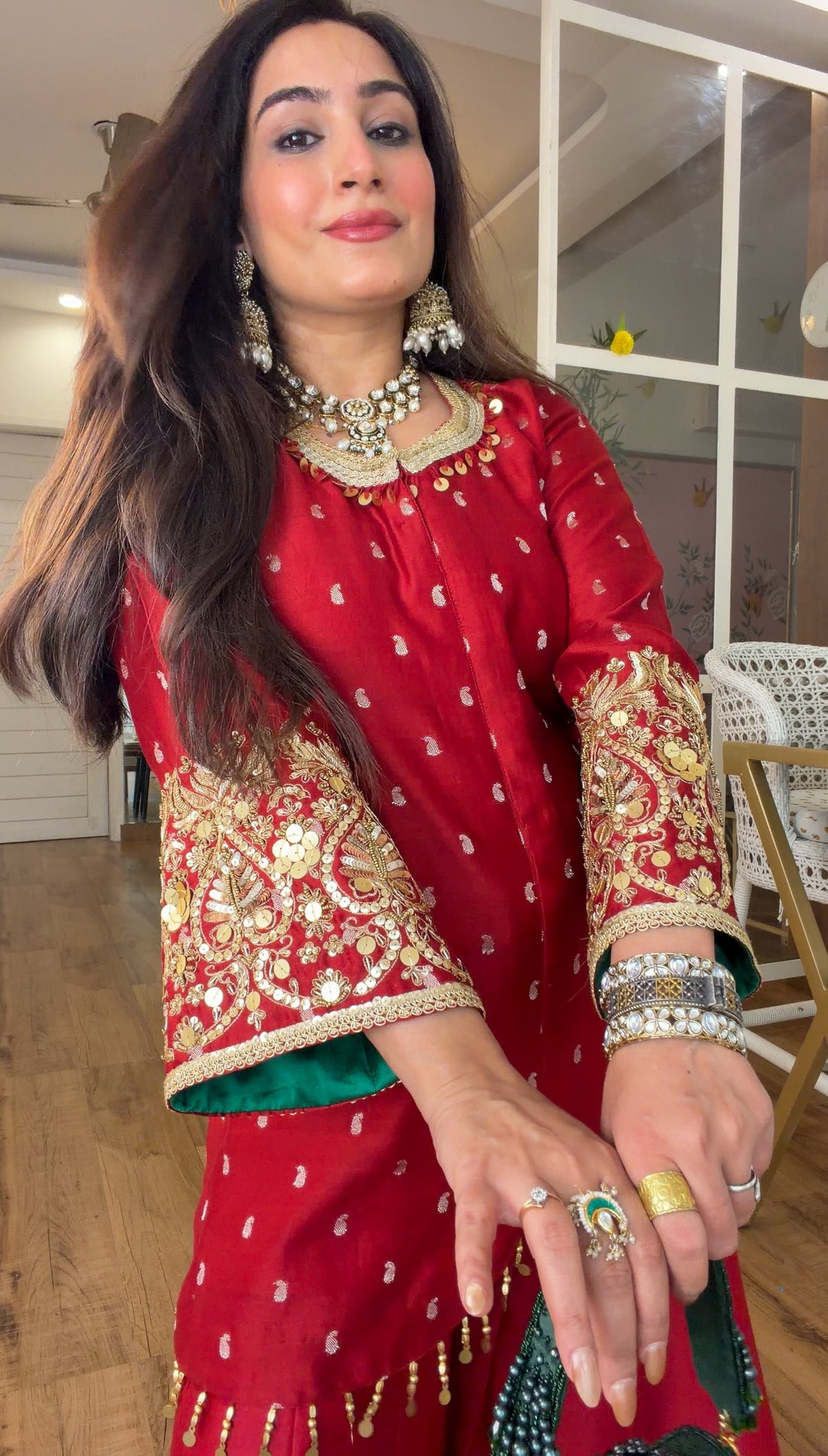 Deep Red Embroidered sharara set
