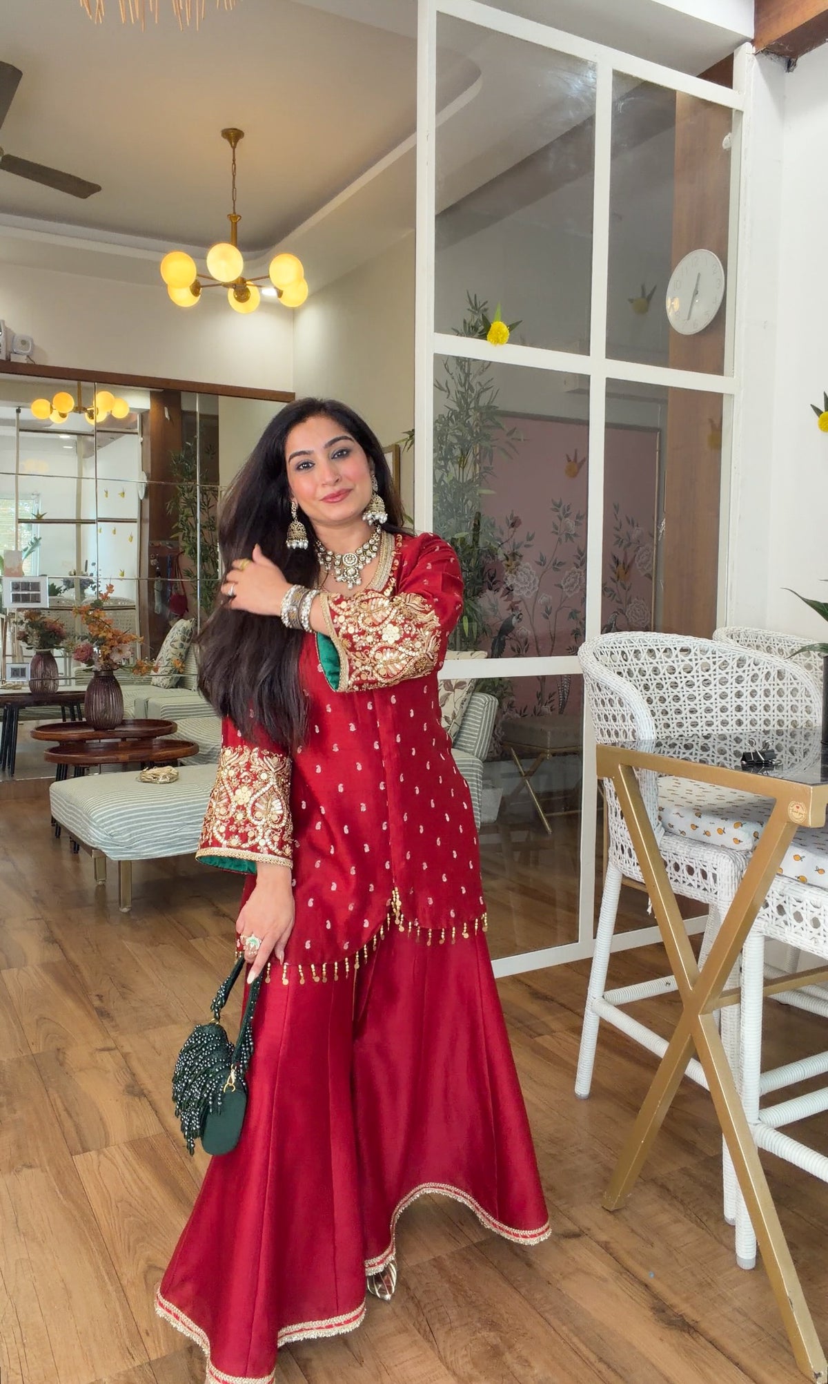 Deep Red Embroidered sharara set
