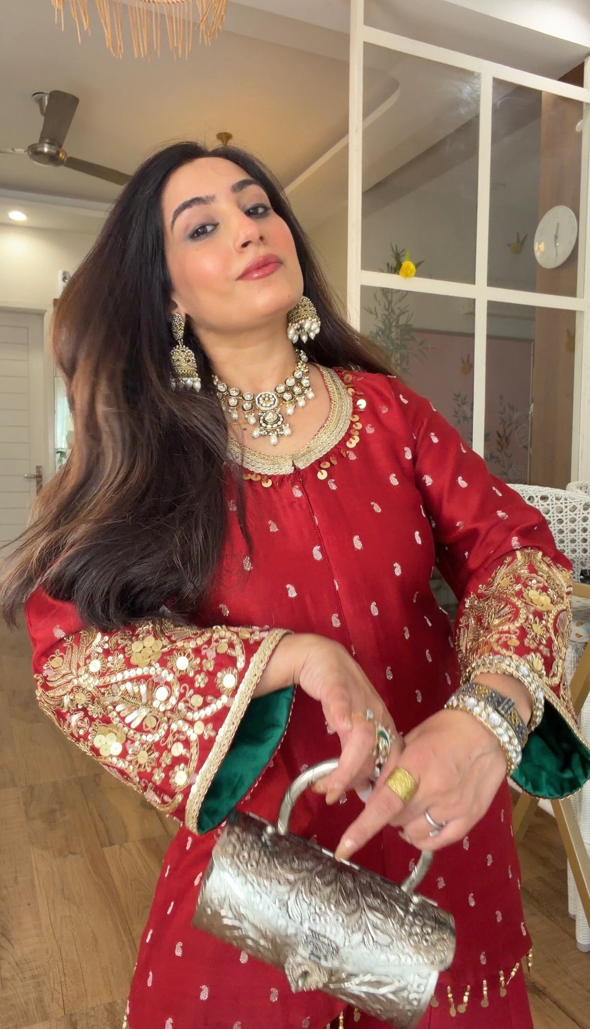 Deep Red Embroidered sharara set