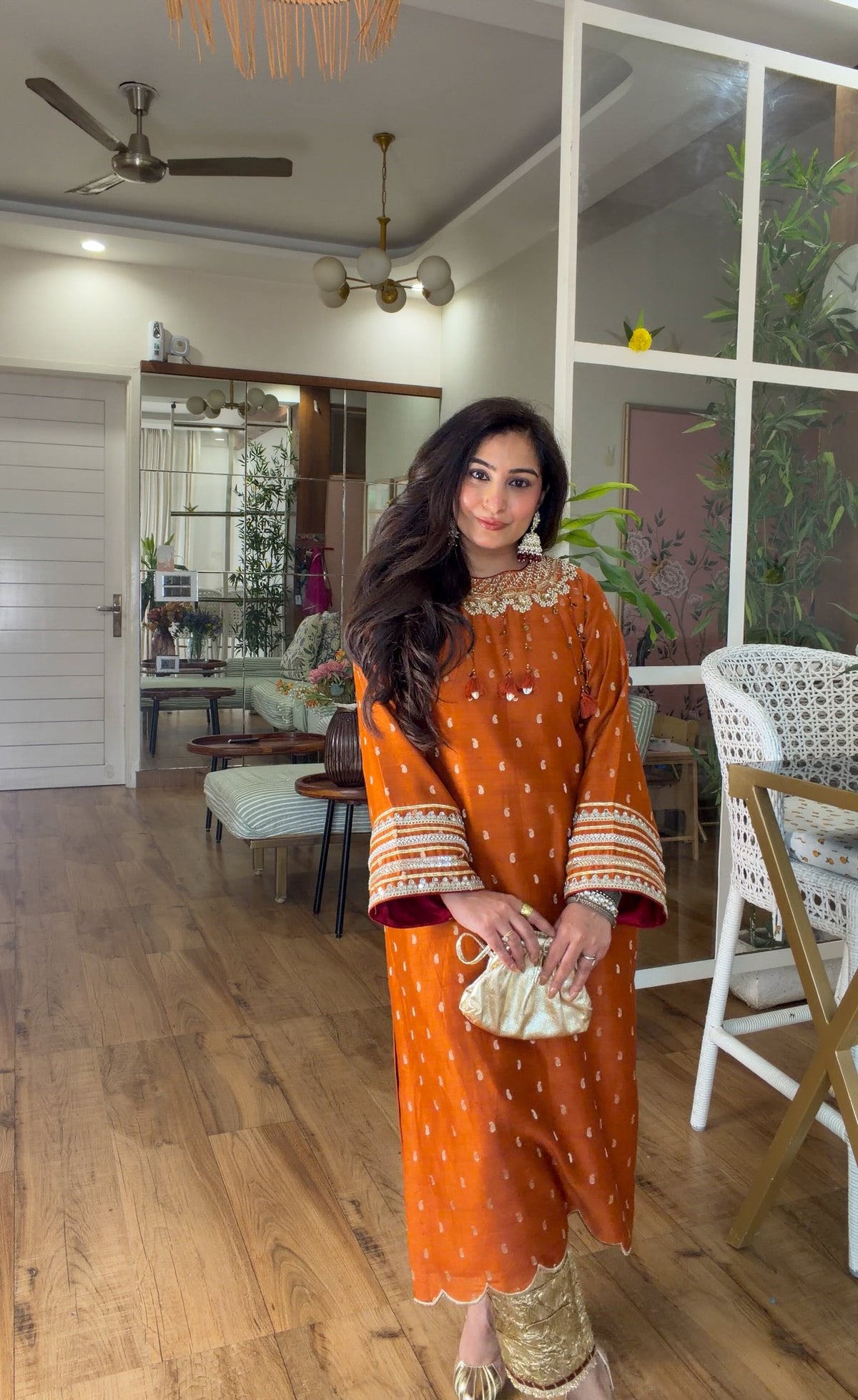 Burnt Orange Embroidered Kurta Set