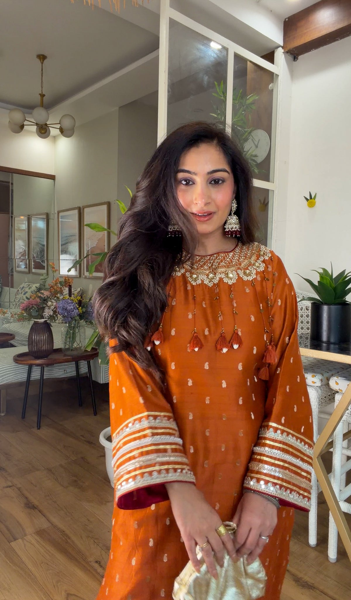 Burnt Orange Embroidered Kurta Set