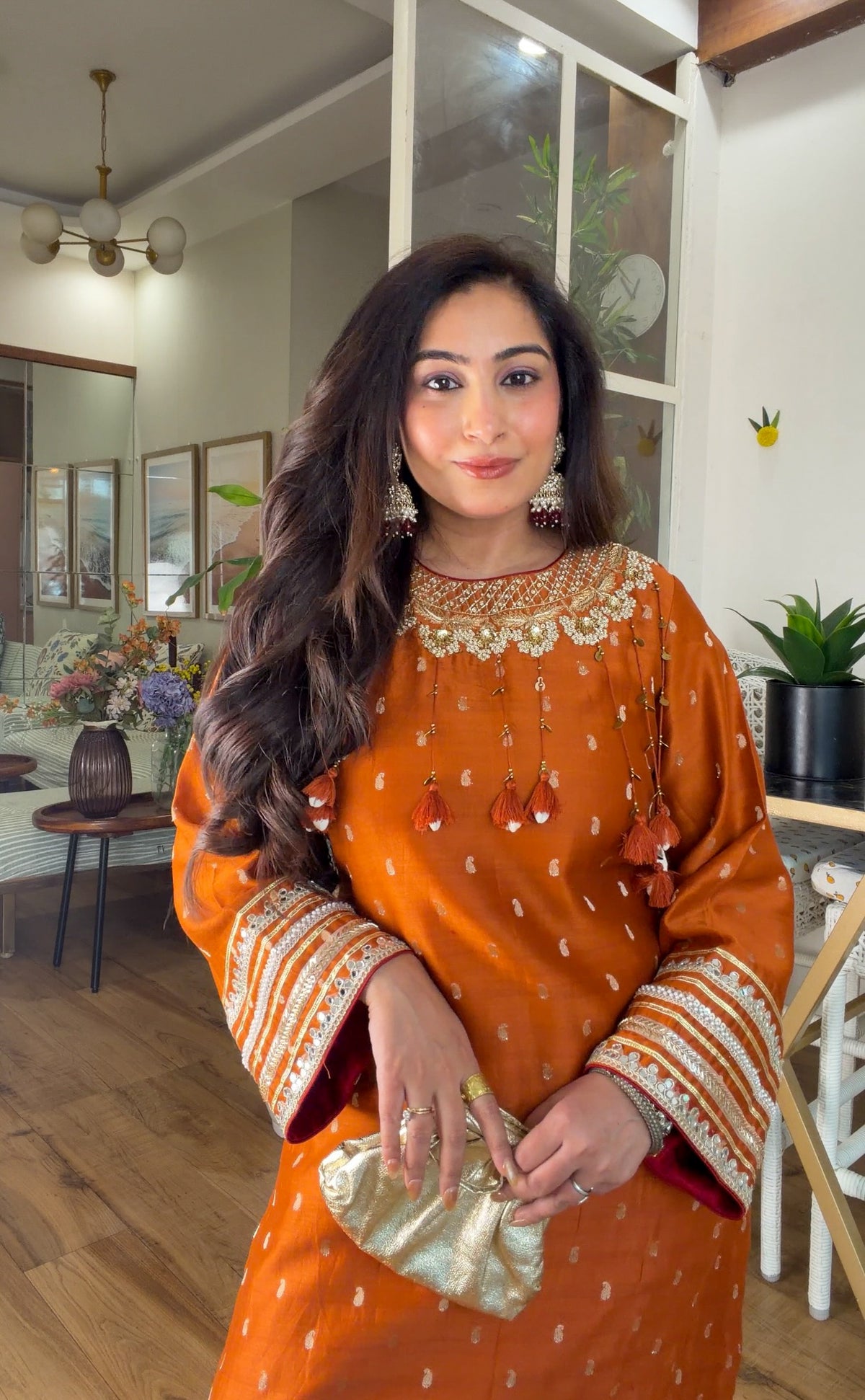 Burnt Orange Embroidered Kurta Set