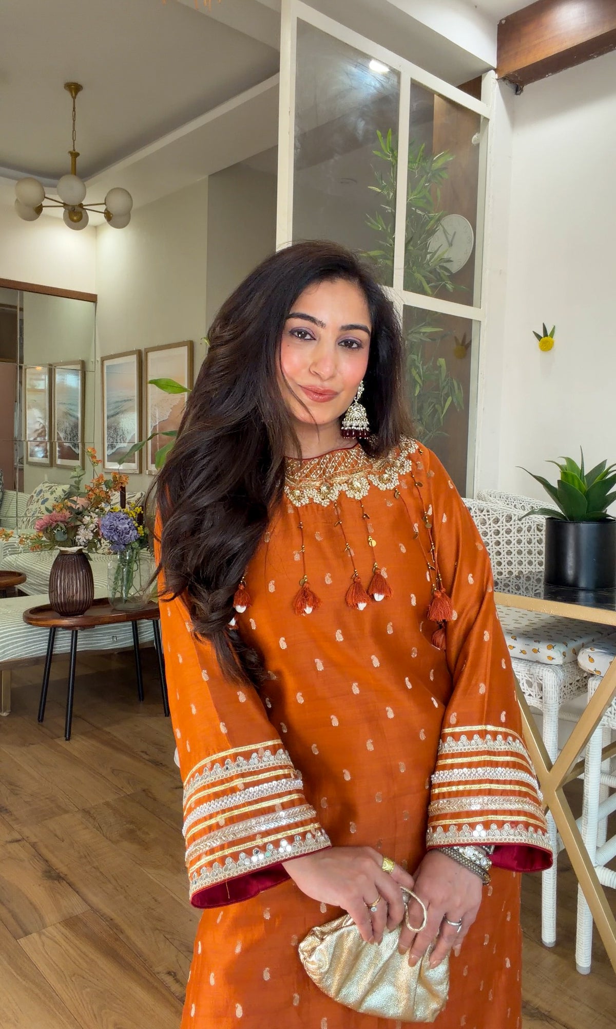 Burnt Orange Embroidered Kurta Set