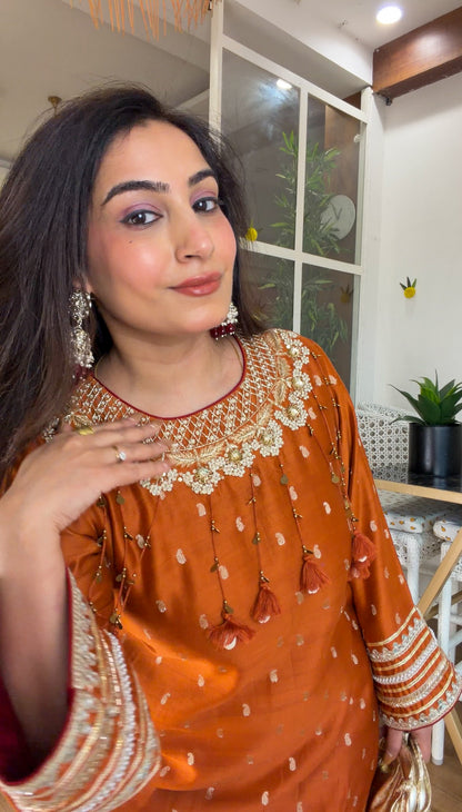 Burnt Orange Embroidered Kurta Set
