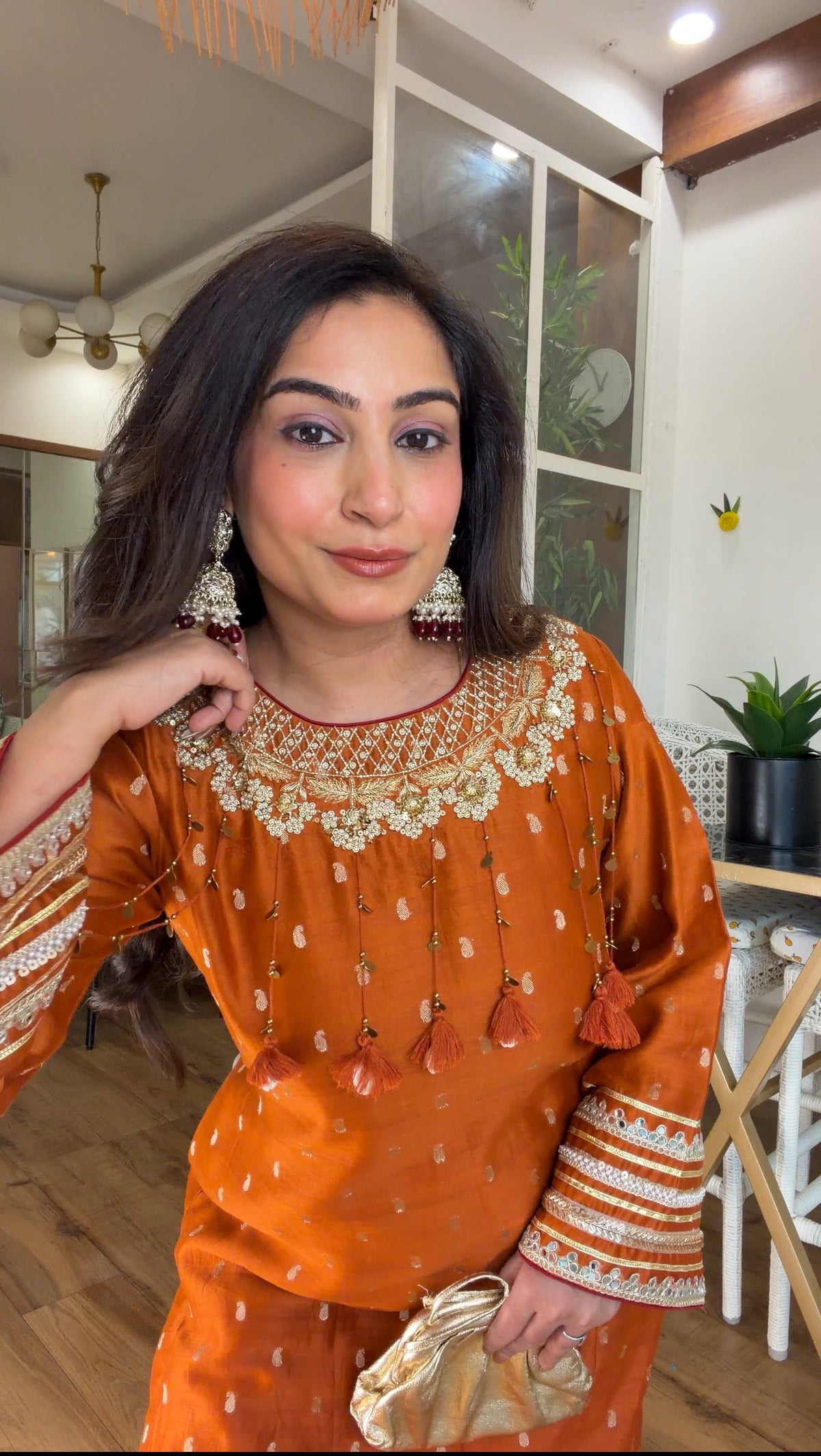 Burnt Orange Embroidered Kurta Set